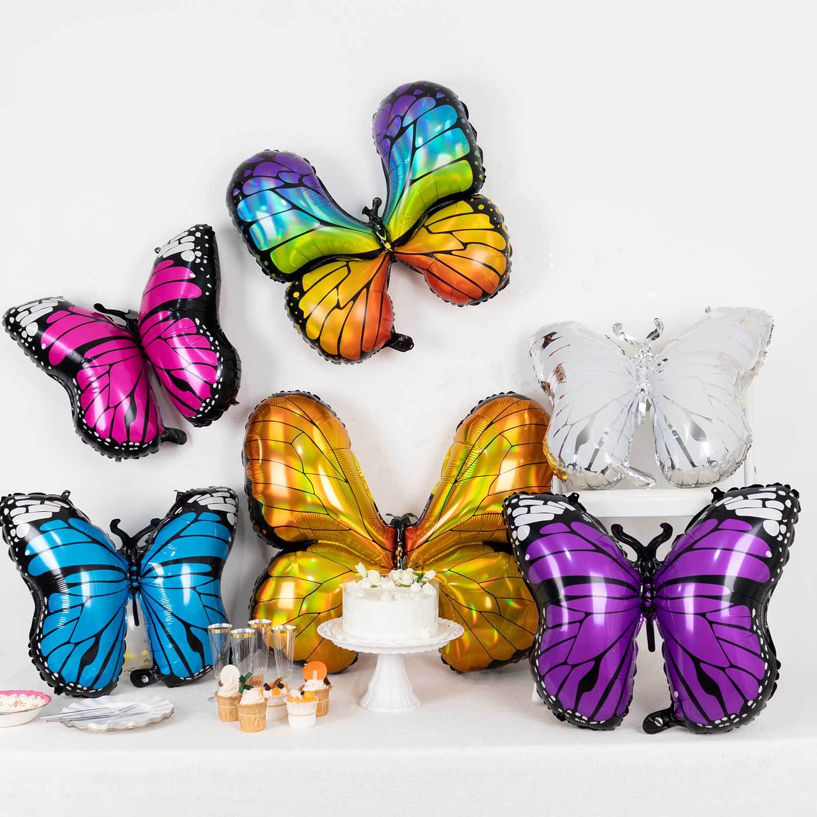 Set of 6 Assorted Butterfly Mylar Foil Balloons, Fairy Tale Theme Party Balloons - 21",23",28" - Image 9