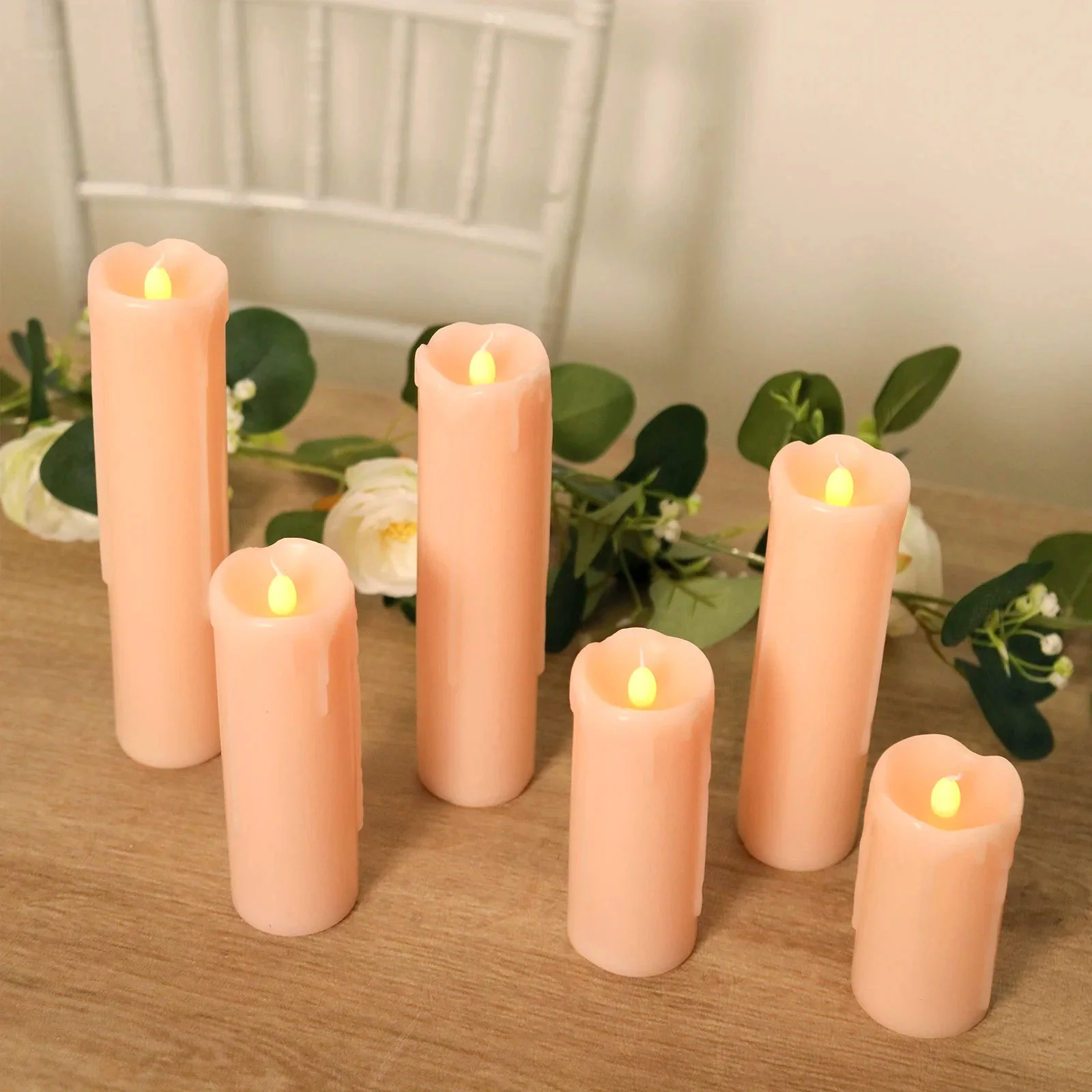 Set of 6 LED Drip Wax Pillar Candles Blush - Flameless Flicker Battery Operated Luminaria Lighting - Image 5