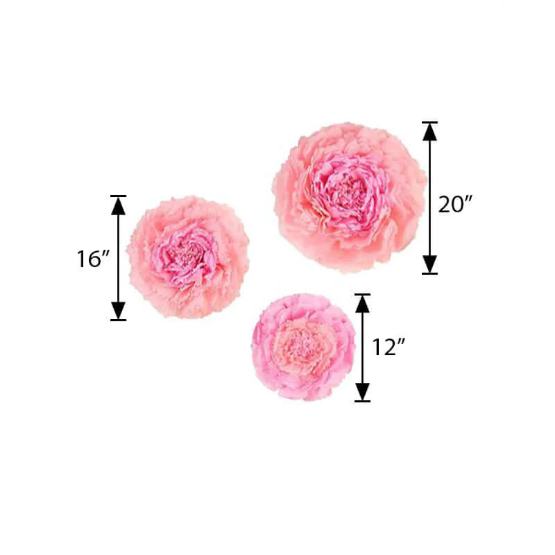 Set of 6 Blush Pink Giant Carnation 3D Paper Flowers Wall Decor 12",16",20" - Image 3