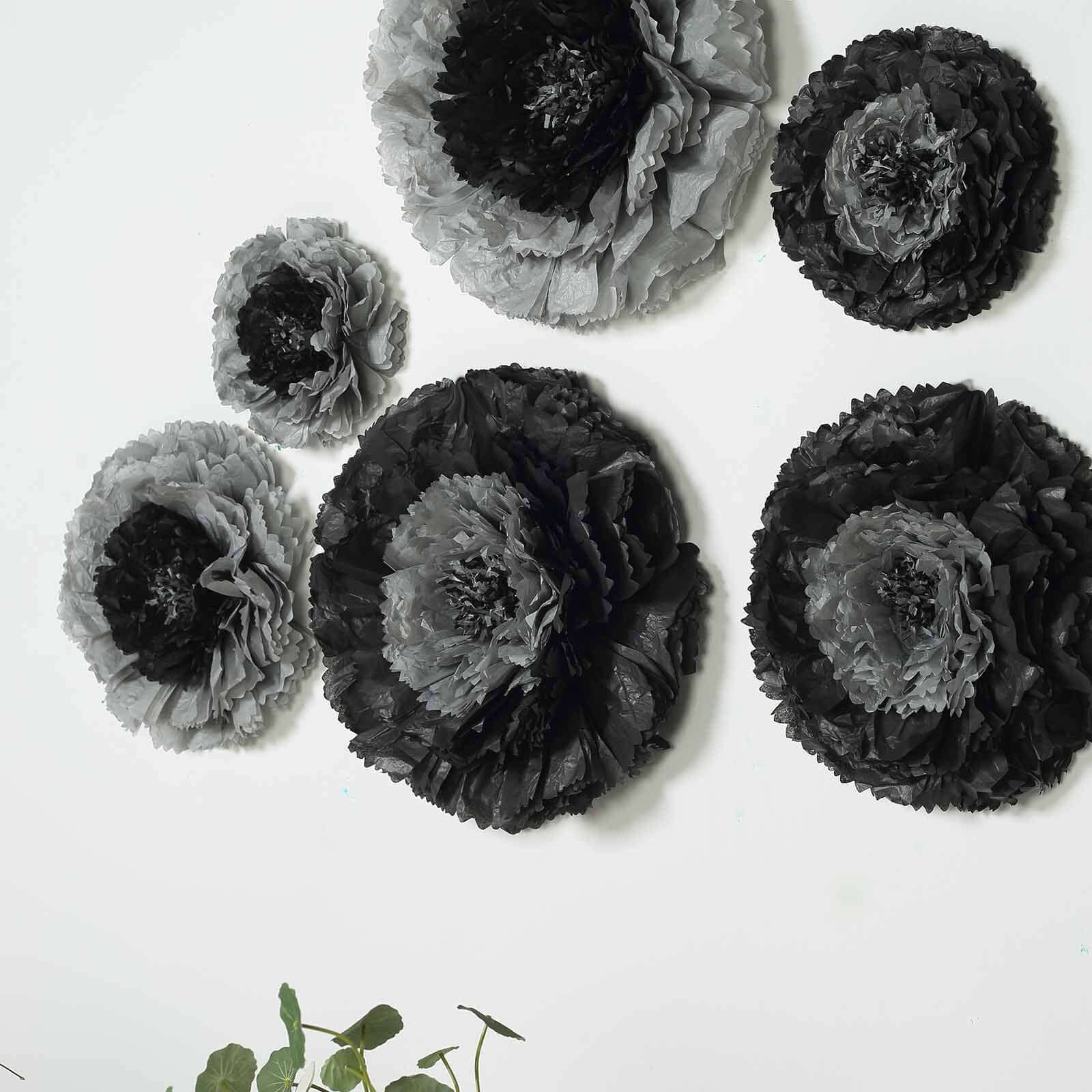 Set of 6 Charcoal Gray Carnation 3D Paper Flowers Wall Decor 7",9",11" - Image 7
