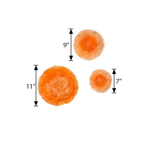 Set of 6 Coral Orange Carnation 3D Paper Flowers Wall Decor 7",9",11" - Image 3