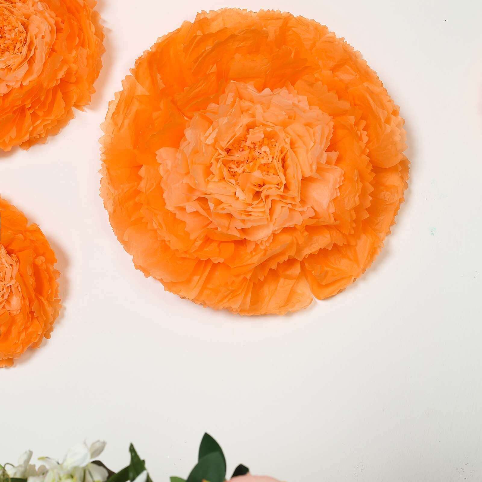 Set of 6 Coral Orange Giant Carnation 3D Paper Flowers Wall Decor 12",16",20" - Image 2