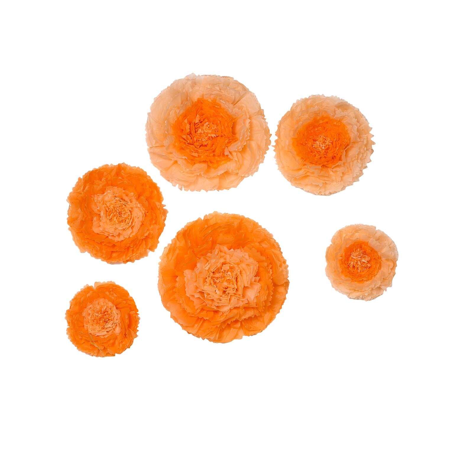 Set of 6 Coral Orange Giant Carnation 3D Paper Flowers Wall Decor 12",16",20" - Image 7