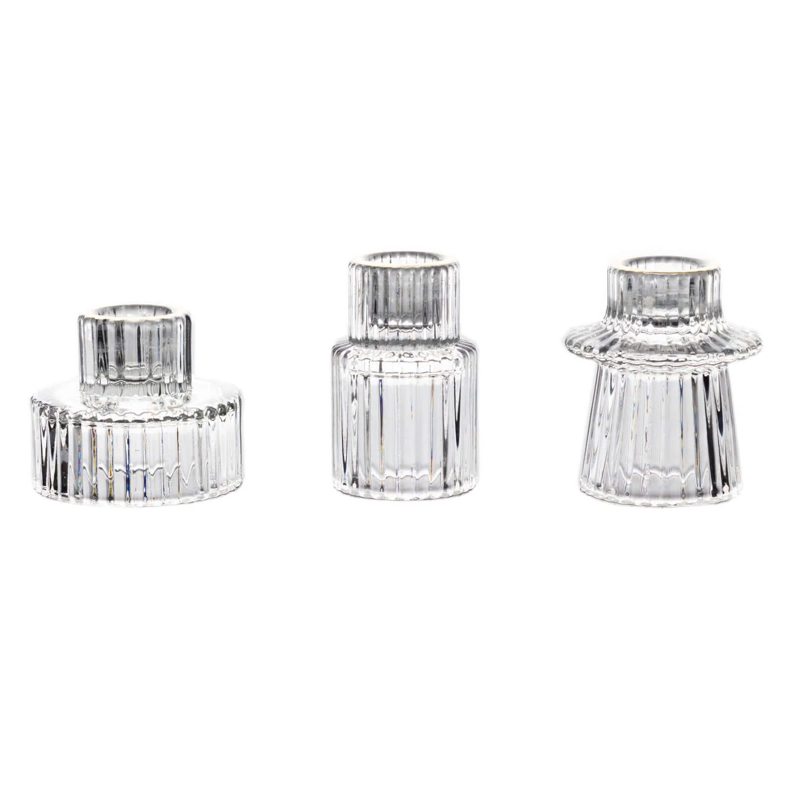 Set of 6 Glass Taper Candle Holders 3" Ribbed Crystal Design with Gold Rim Clear - Reversible Mini Votive Tealight Stands - Image 6