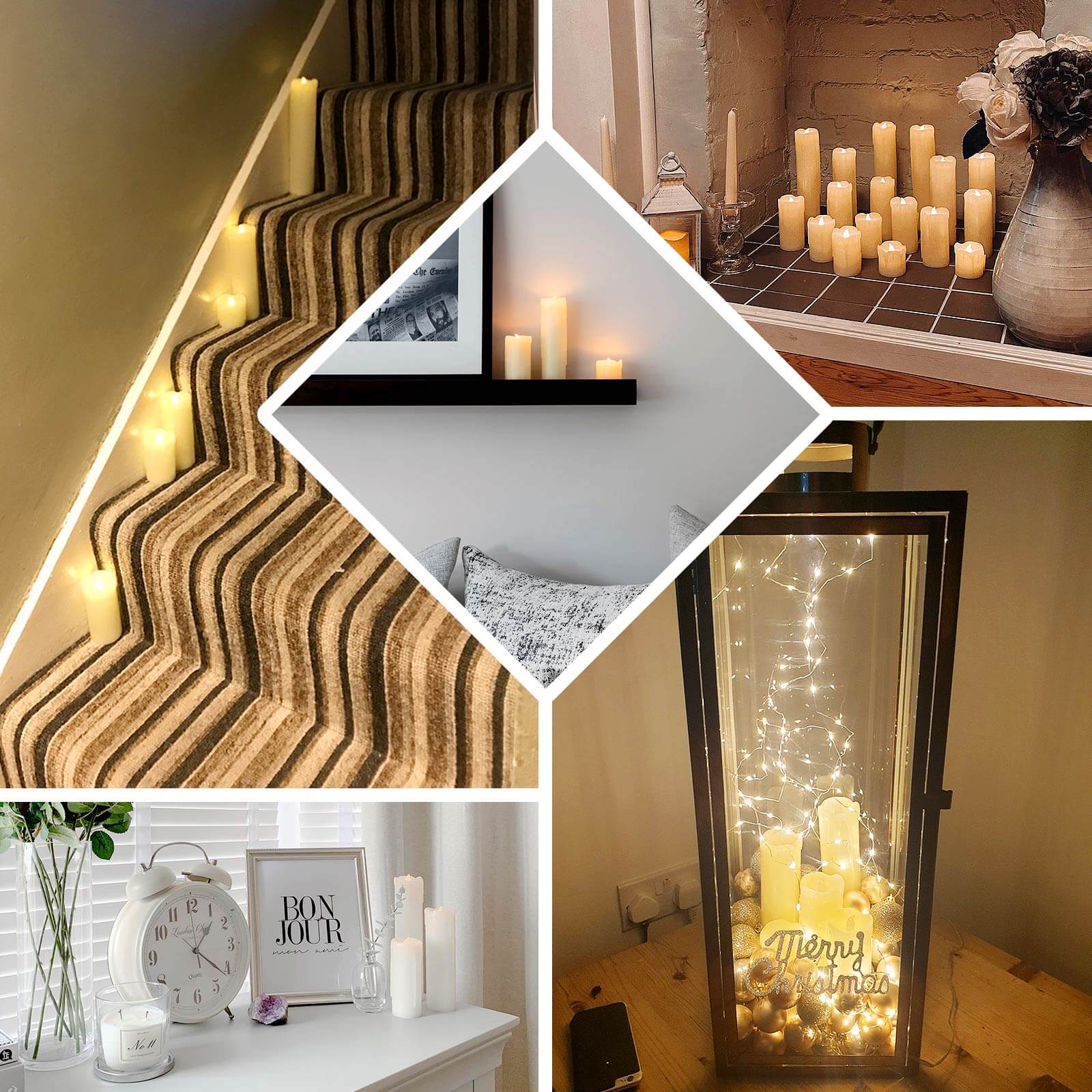 Set of 6 LED Drip Wax Pillar Candles Ivory- Flameless Flicker Battery Operated Luminaria Lighting - Image 5