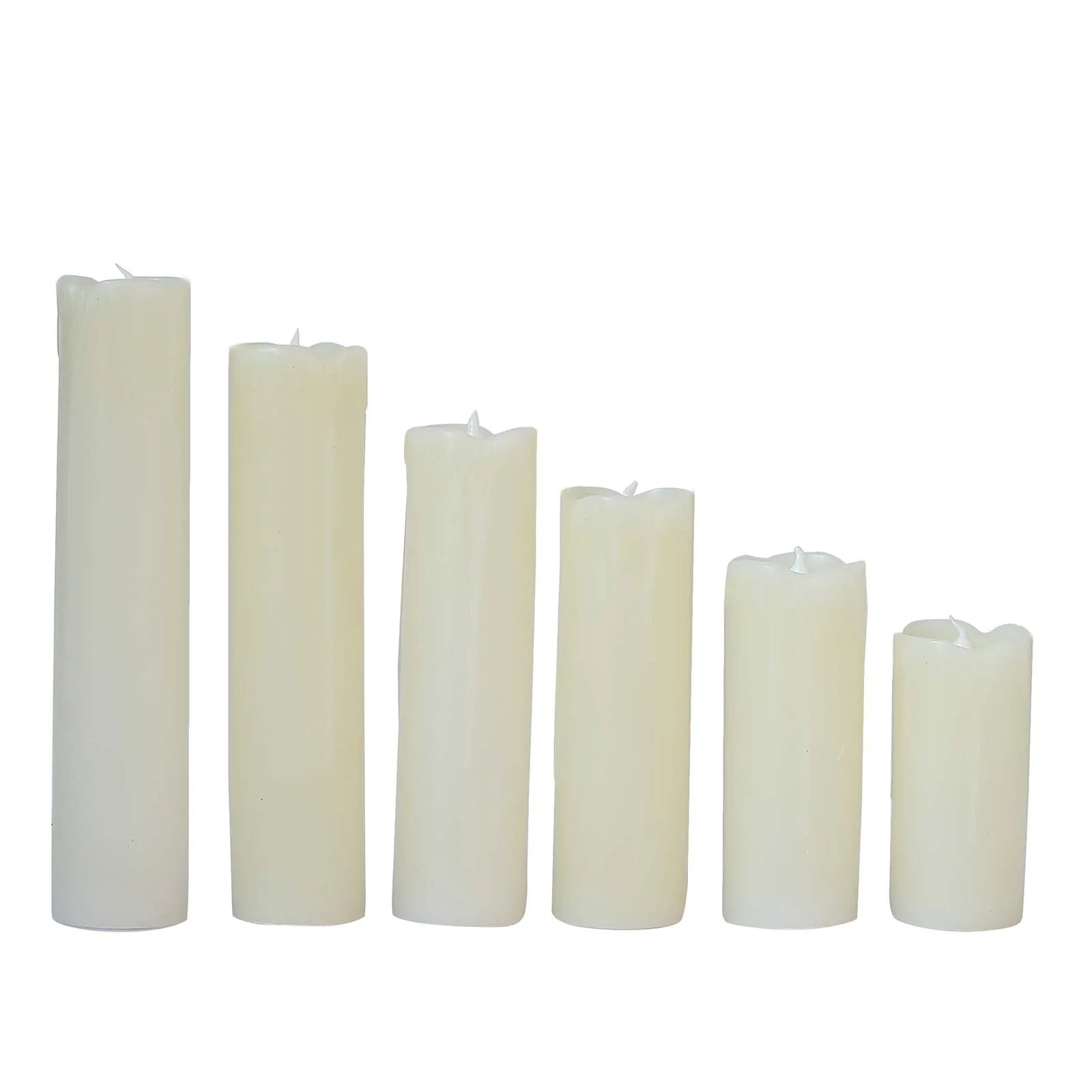 Set of 6 LED Drip Wax Pillar Candles Ivory- Flameless Flicker Battery Operated Luminaria Lighting - Image 8