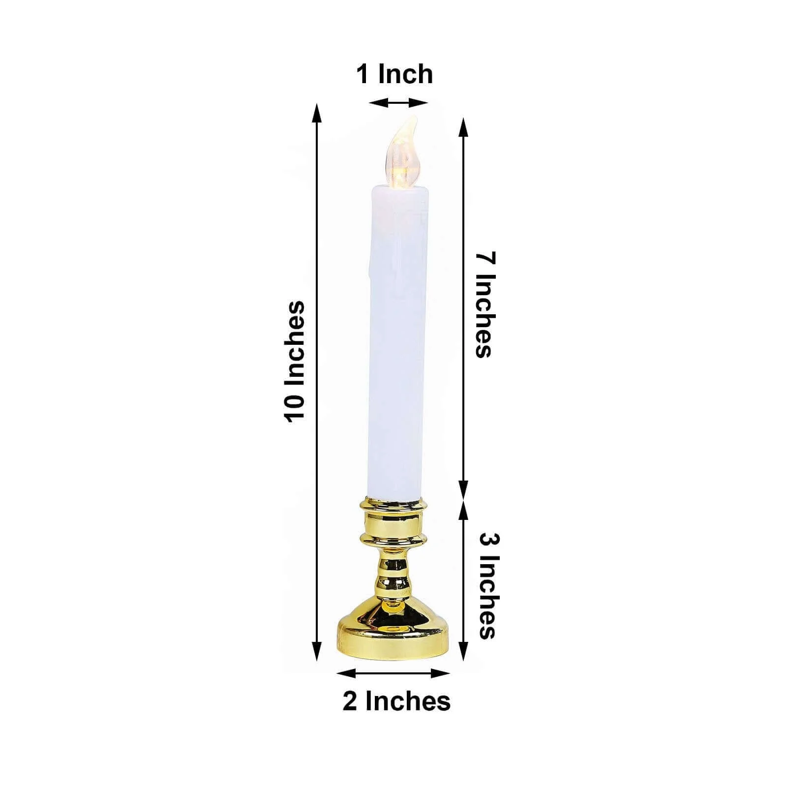 Set of 6 LED Taper Candles 10" Flickering White - Battery Operated Window Candles with Removable Gold Holders - Image 3