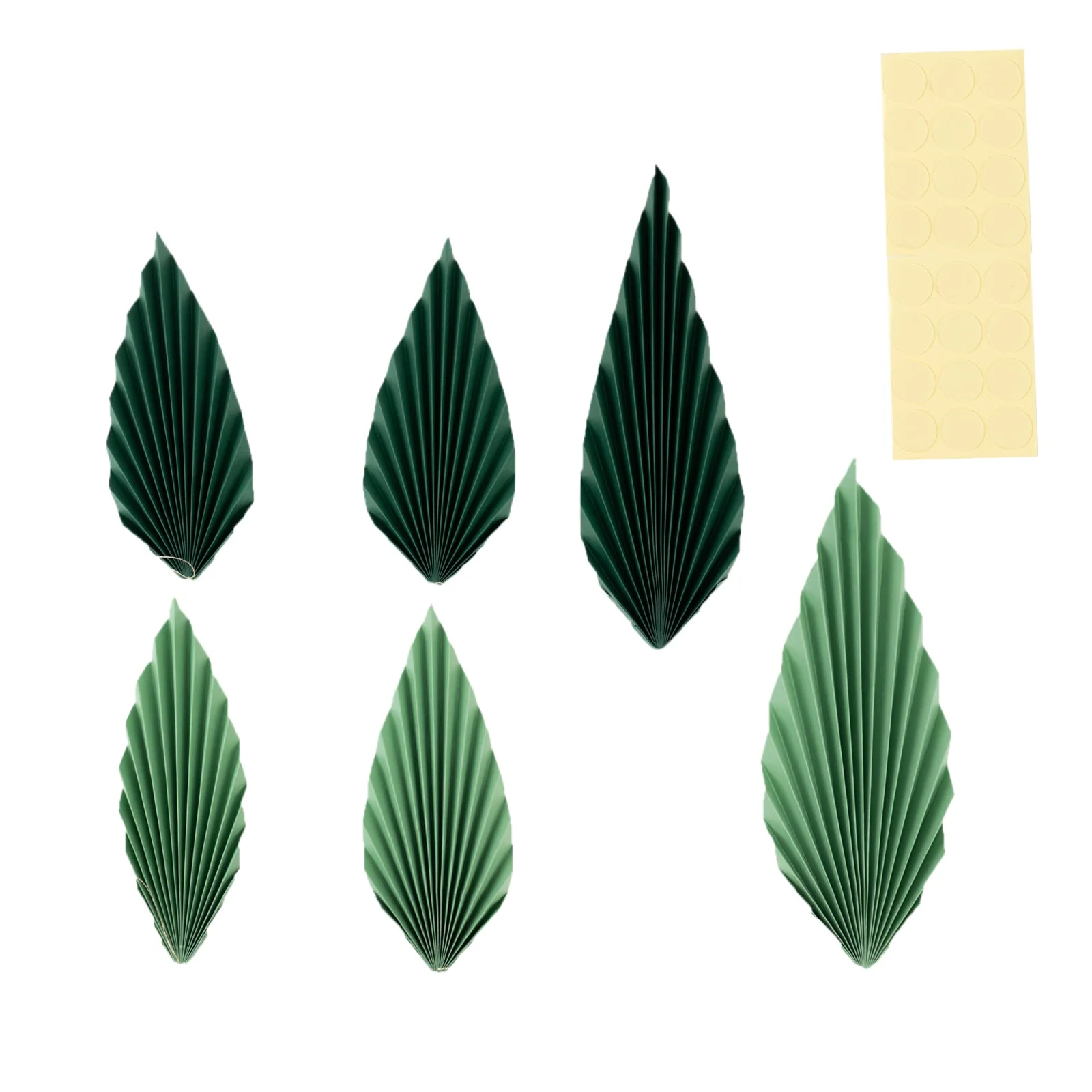 Set of 6 Mixed Green Leaves Hanging Paper Fans Wall Decor, Pre-Strung Foldable Tropical Palm Leaves Jungle Theme Party Supplies - 11",15" - Image 6