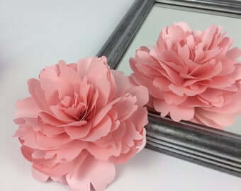 Set of 6 Periwinkle / Turquoise Peony 3D Paper Flowers Wall Decor 7",9",11" - Image 10