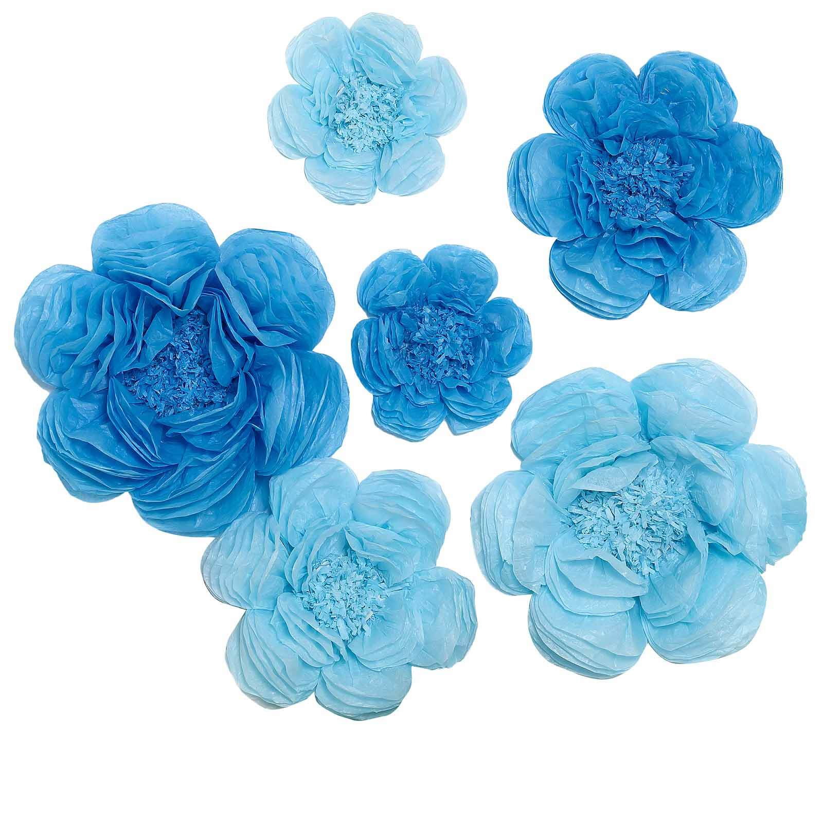 Set of 6 Periwinkle / Turquoise Peony 3D Paper Flowers Wall Decor 7",9",11" - Image 12