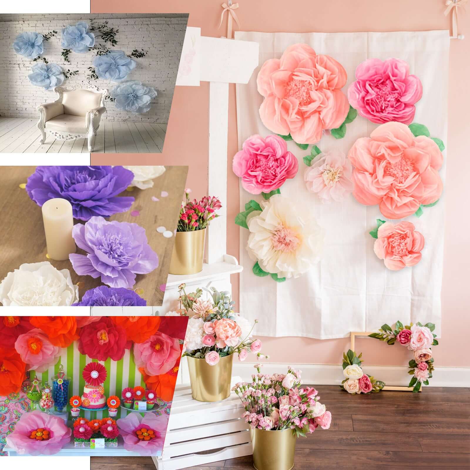 Set of 6 Periwinkle / Turquoise Peony 3D Paper Flowers Wall Decor 7",9",11" - Image 5
