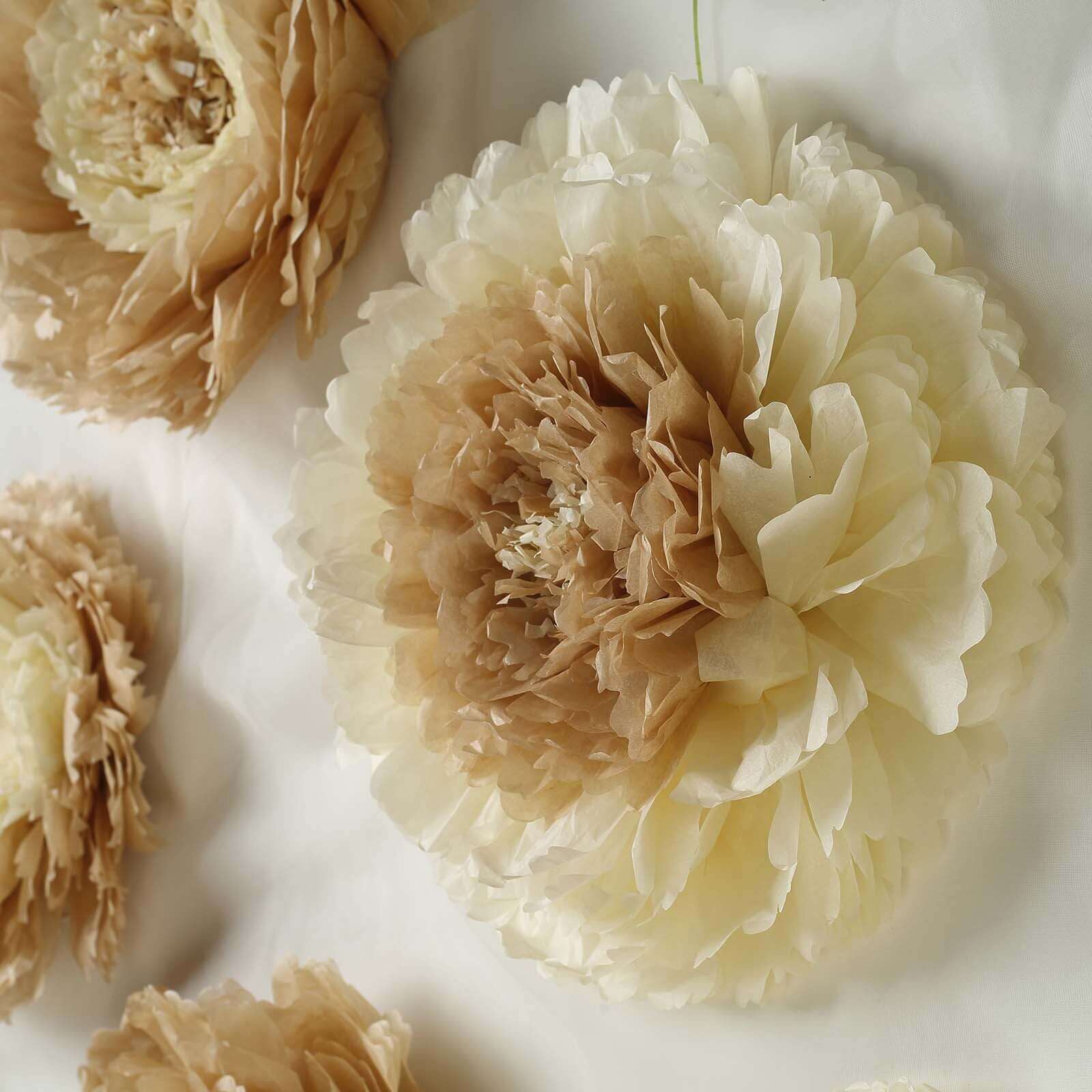 Set of 6 Taupe / Natural Giant Carnation 3D Paper Flowers Wall Decor 12",16",20" - Image 2