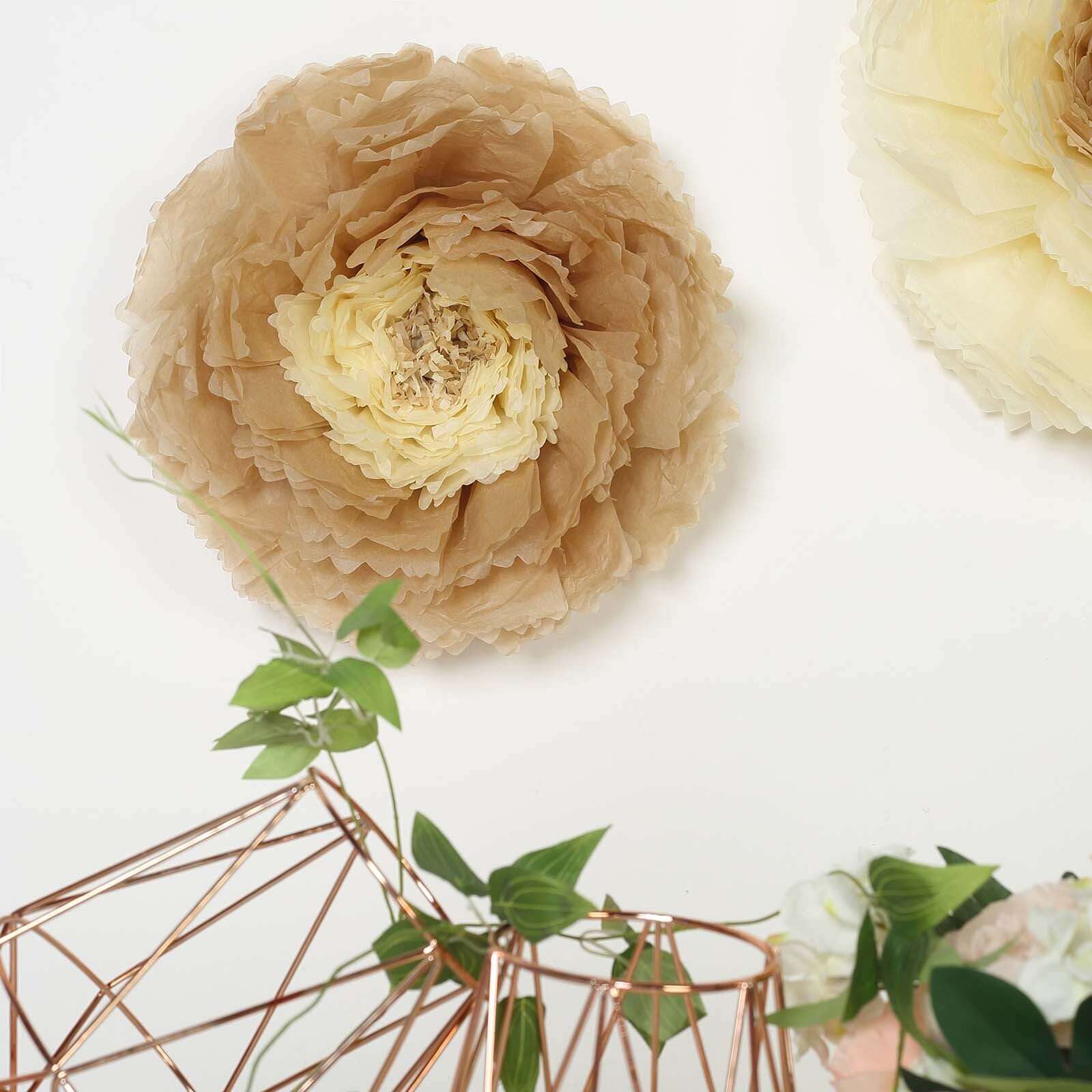 Set of 6 Taupe / Natural Giant Carnation 3D Paper Flowers Wall Decor 12",16",20" - Image 6