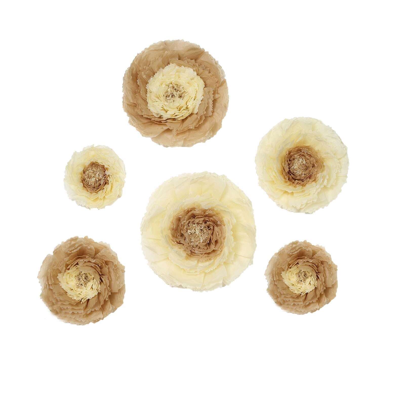 Set of 6 Taupe / Natural Giant Carnation 3D Paper Flowers Wall Decor 12",16",20" - Image 7