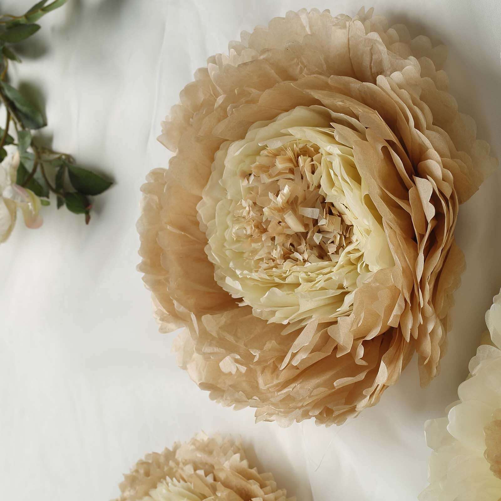 Set of 6 Taupe / Natural Giant Carnation 3D Paper Flowers Wall Decor 12",16",20" - Image 8