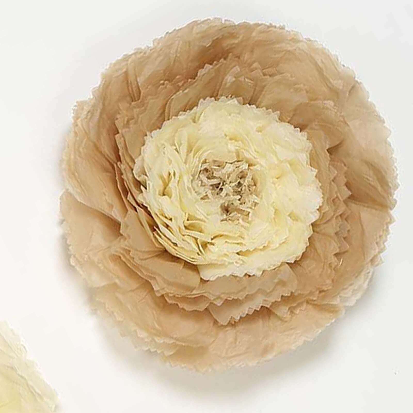Set of 6 Taupe / Natural Giant Carnation 3D Paper Flowers Wall Decor 12",16",20" - Image 9