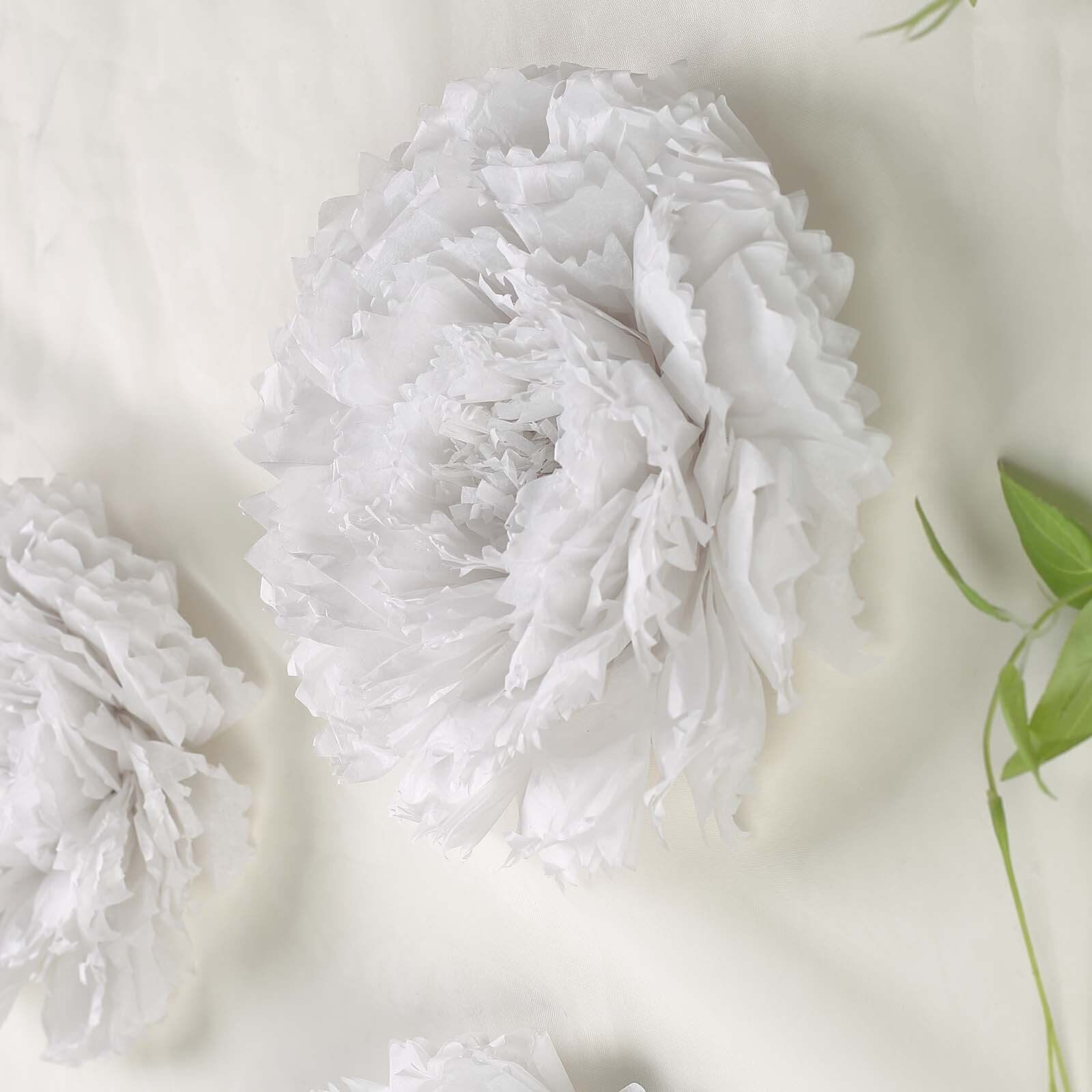 Set of 6 White Giant Carnation 3D Paper Flowers Wall Decor 12",16",20" - Image 2