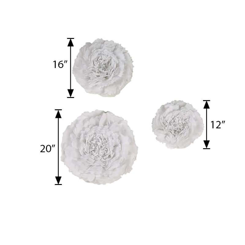 Set of 6 White Giant Carnation 3D Paper Flowers Wall Decor 12",16",20" - Image 3