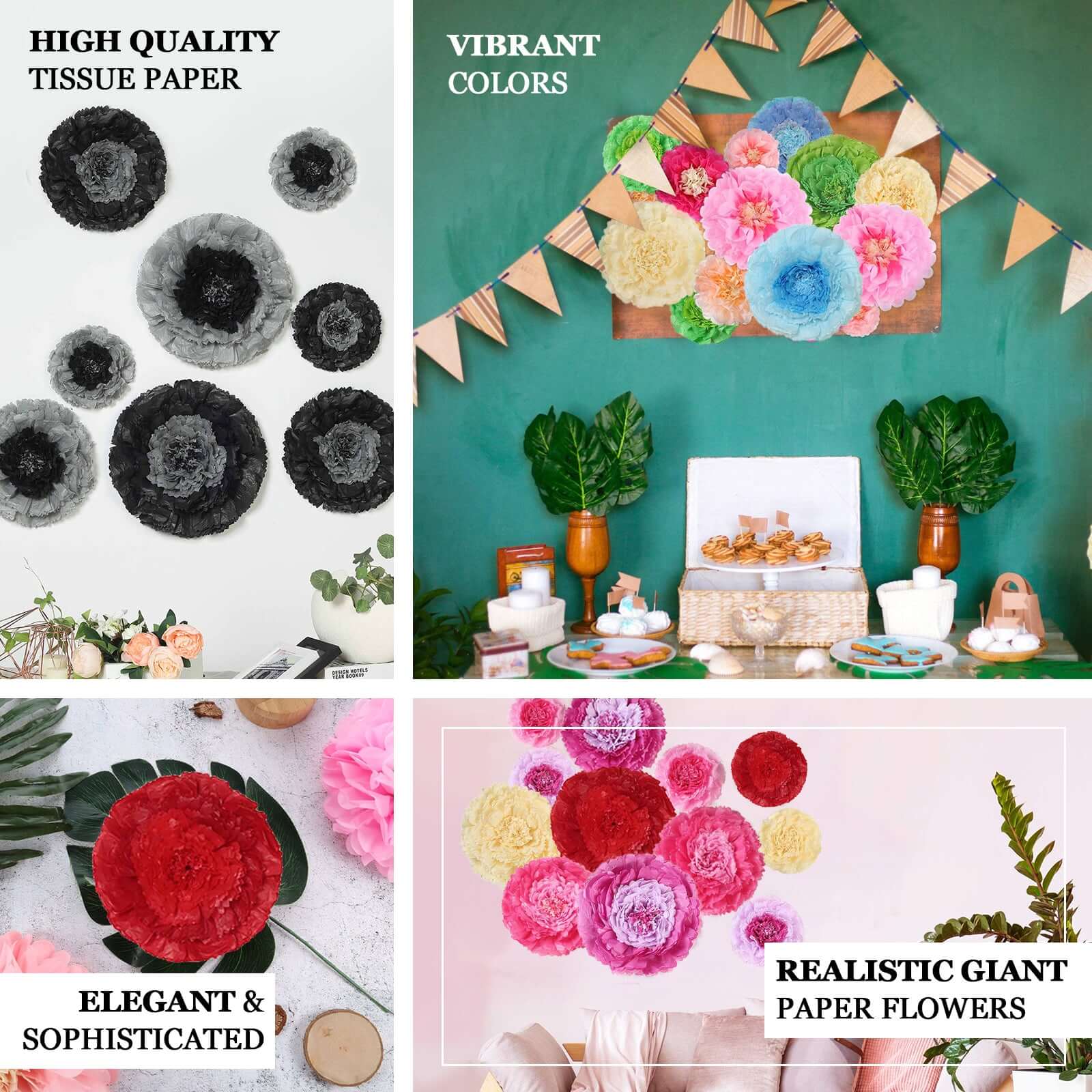 Set of 6 White Giant Carnation 3D Paper Flowers Wall Decor 12",16",20" - Image 4