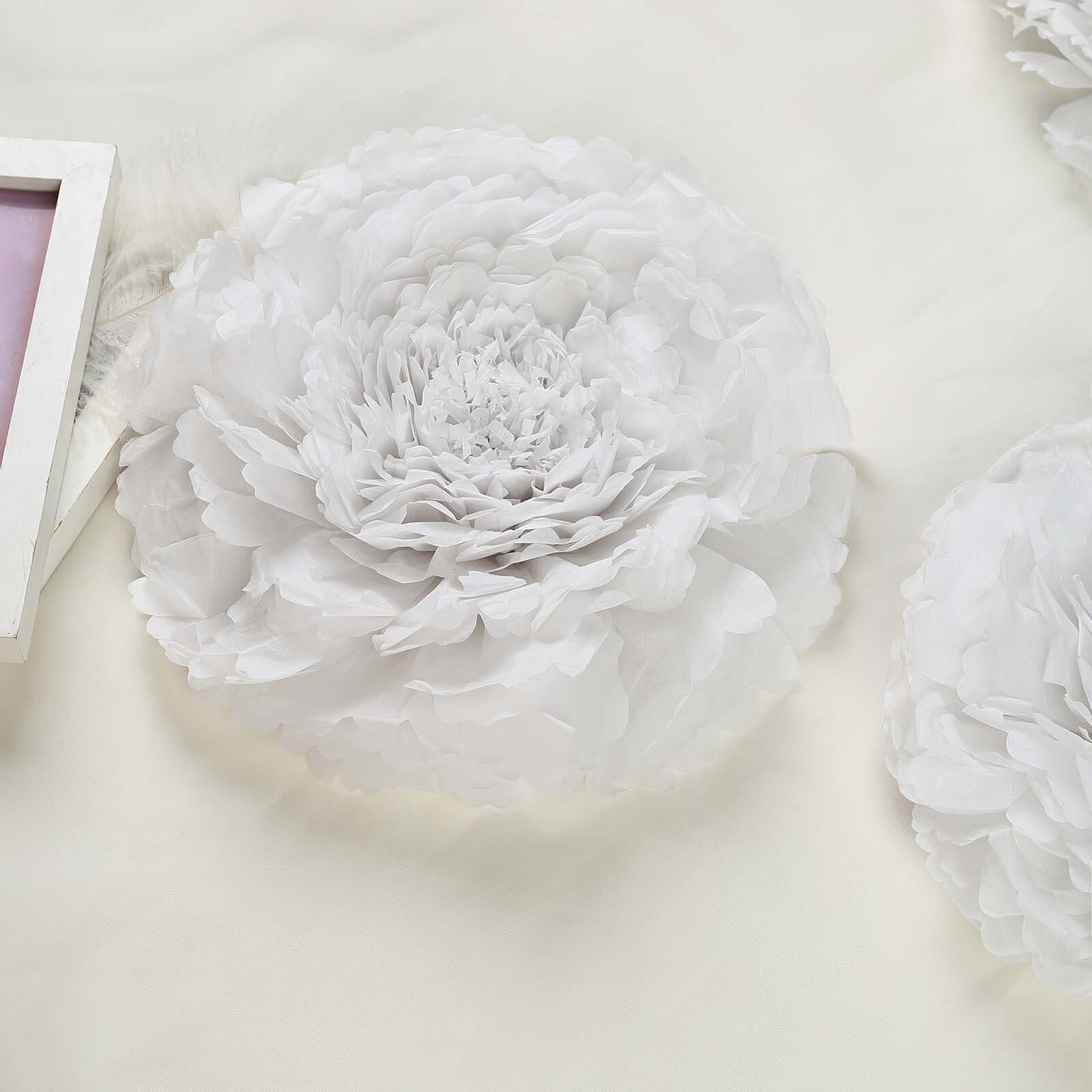 Set of 6 White Giant Carnation 3D Paper Flowers Wall Decor 12",16",20" - Image 6