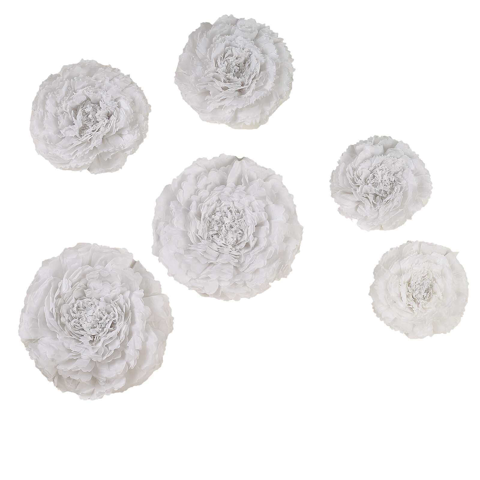 Set of 6 White Giant Carnation 3D Paper Flowers Wall Decor 12",16",20" - Image 7