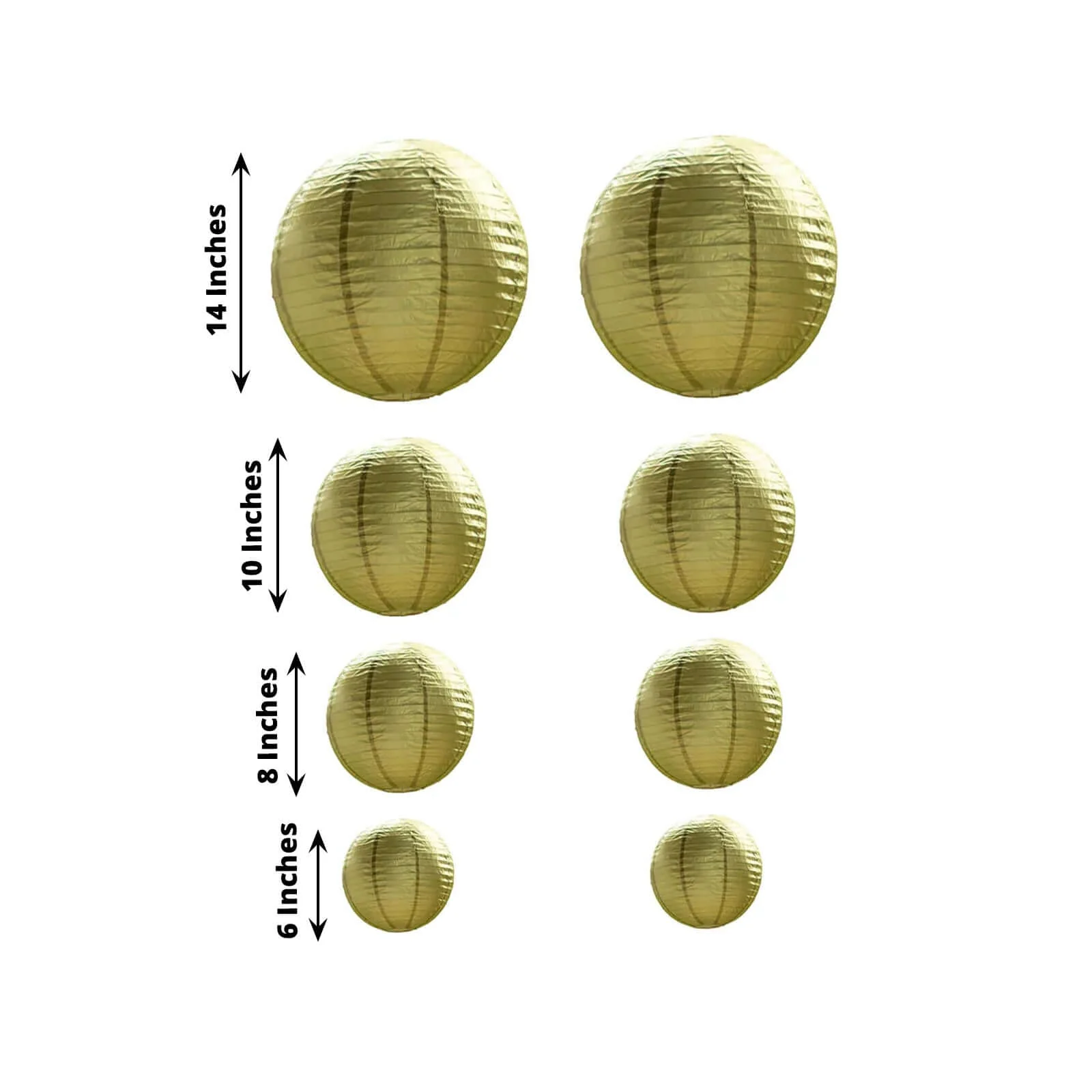 Set of 8 Gold Hanging Paper Lanterns, Assorted Size Decorative Round Chinese Sky Lanterns - 6",8",10",14" - Image 3
