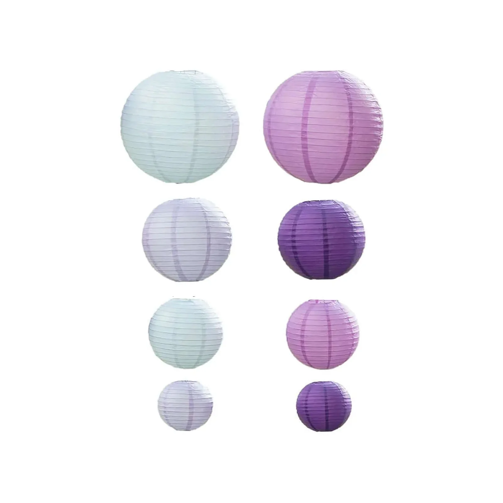 Set of 8 Mixed Purple White Hanging Paper Lanterns, Assorted Size Decorative Round Chinese Sky Lanterns - 6",8",10",14" - Image 7