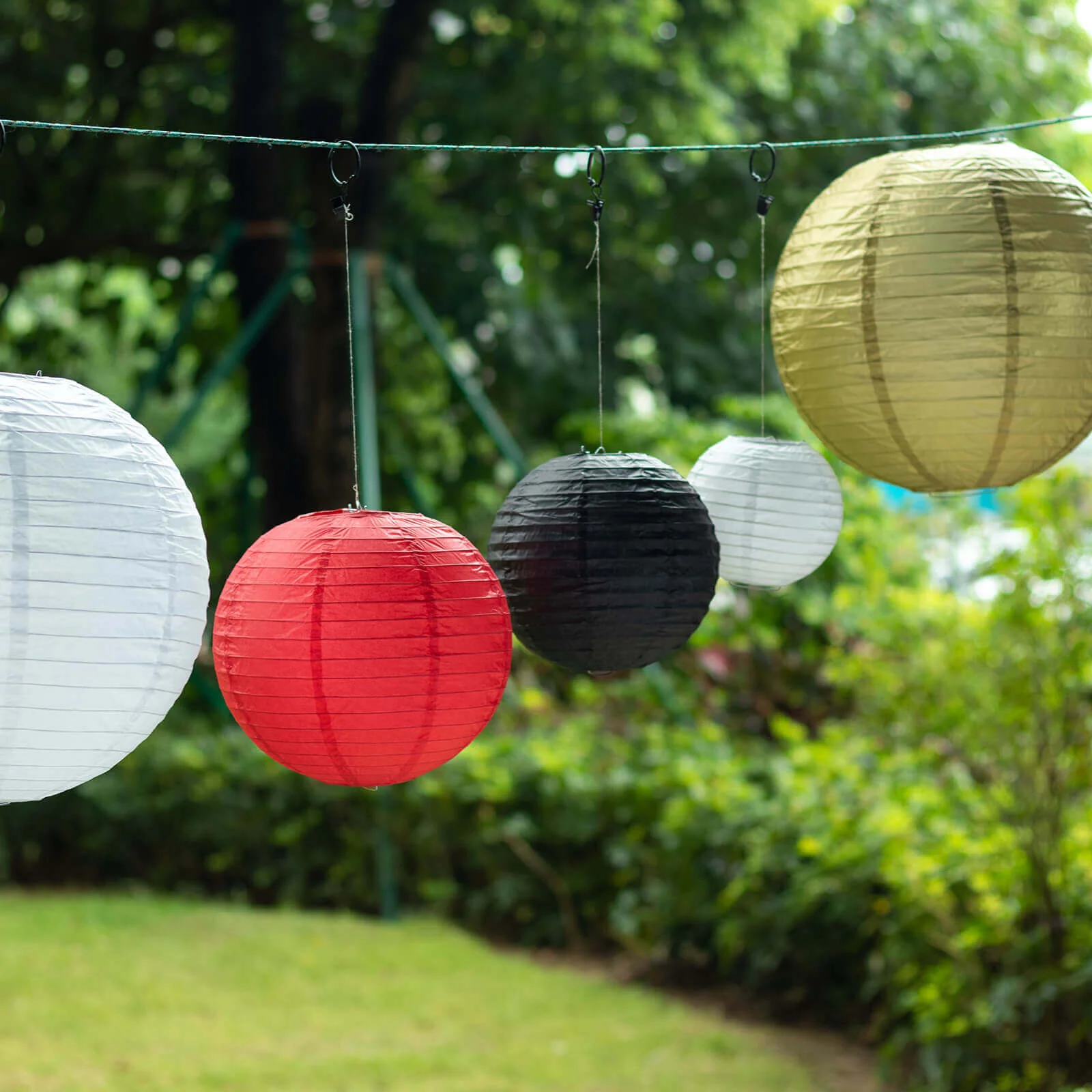 Set of 8 Mixed Red Gold Hanging Paper Lanterns, Assorted Size Decorative Round Chinese Sky Lanterns - 6",8",10",14" - Image 7