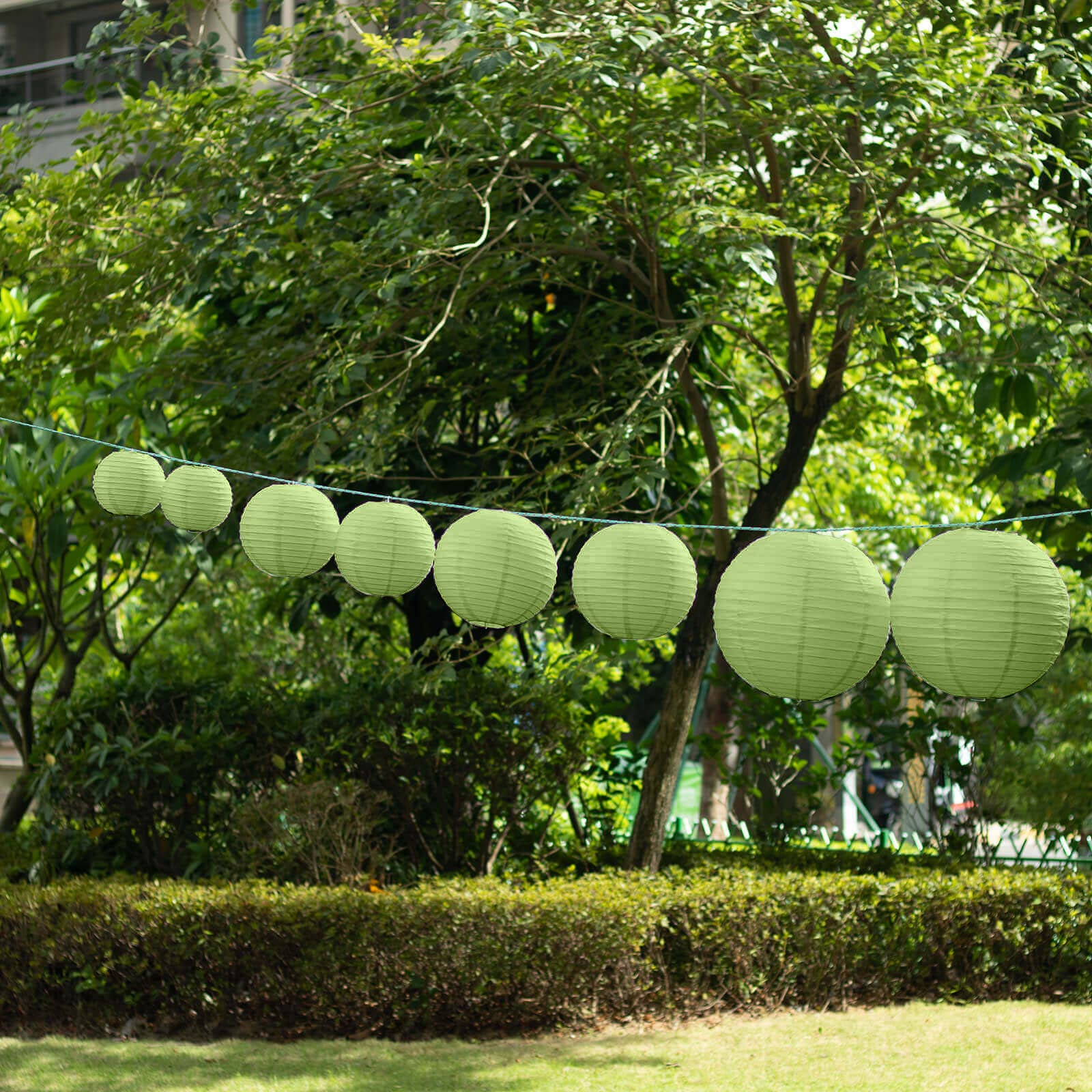 Set of 8 Sage Green Hanging Paper Lanterns, Assorted Size Decorative Round Chinese Sky Lanterns - 6",8",10",14" - Image 2