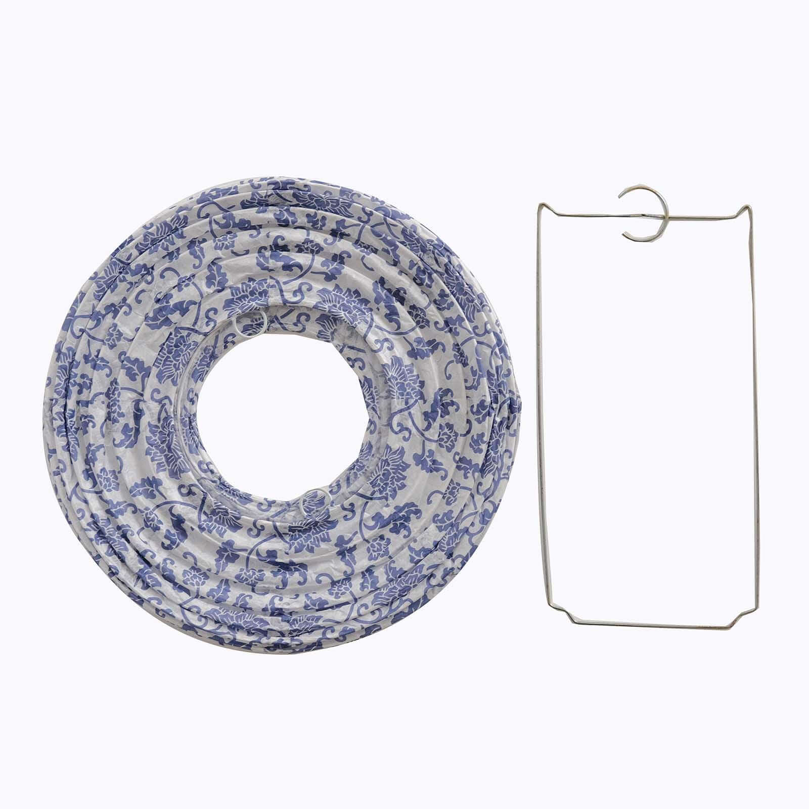 Set of 8 White Blue Hanging Paper Lanterns in French Toile Floral Pattern, Chinese Festival Lanterns - 6",8",10",14" - Image 7