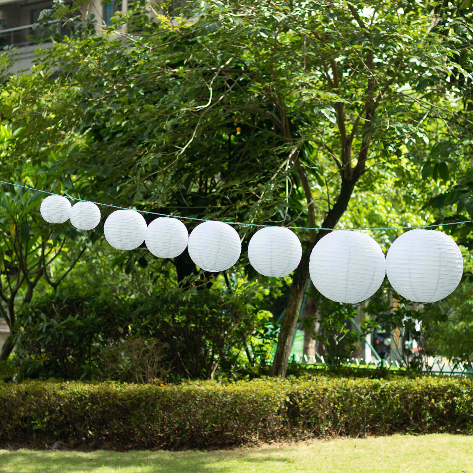 Set of 8 White Hanging Paper Lanterns, Assorted Size Decorative Round Chinese Sky Lanterns - 6",8",10",14" - Image 2