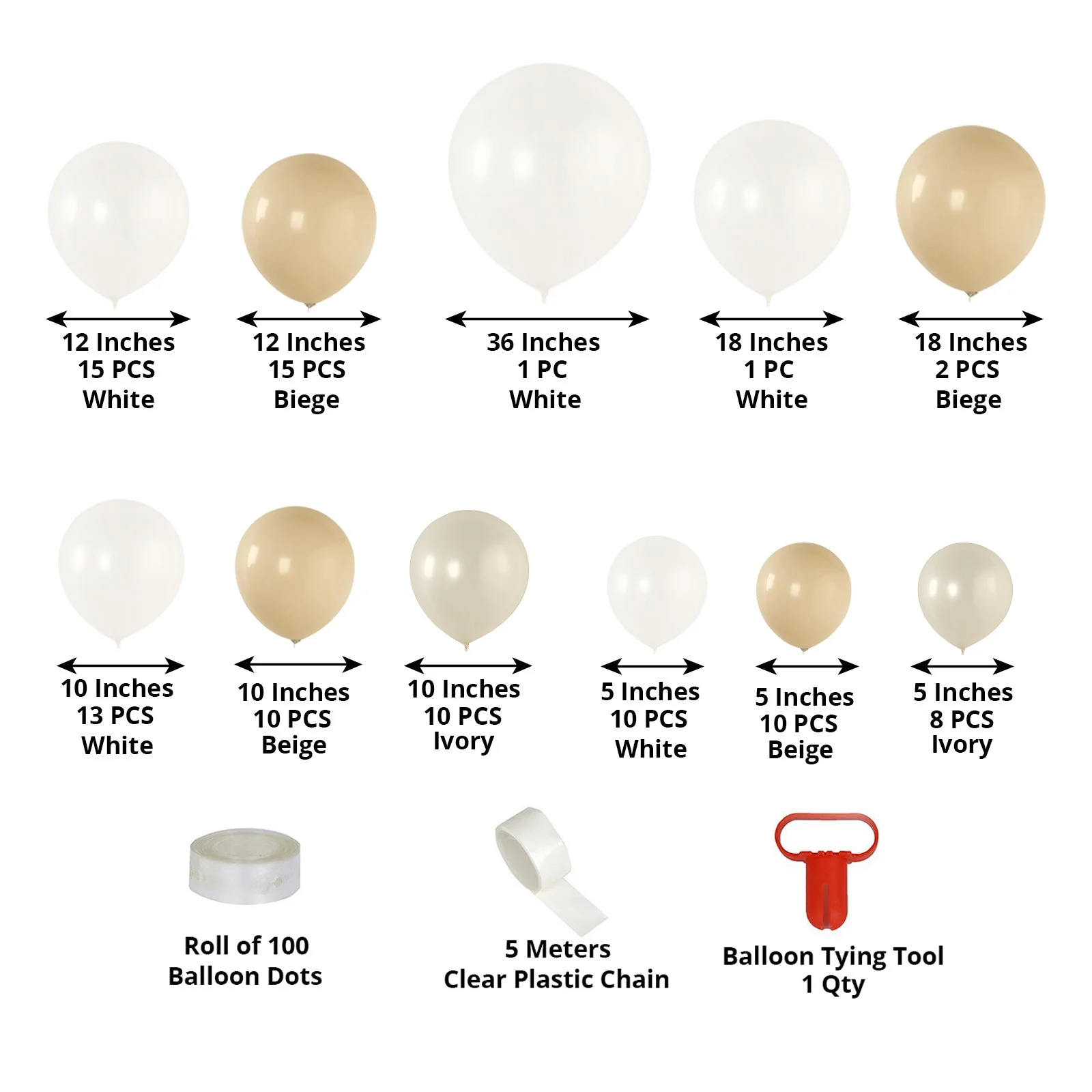 Set of 95 White Beige Biodegradable Balloon Garland, Extra Strong Eco-friendly Latex Party Balloon Arch Kit - Image 3