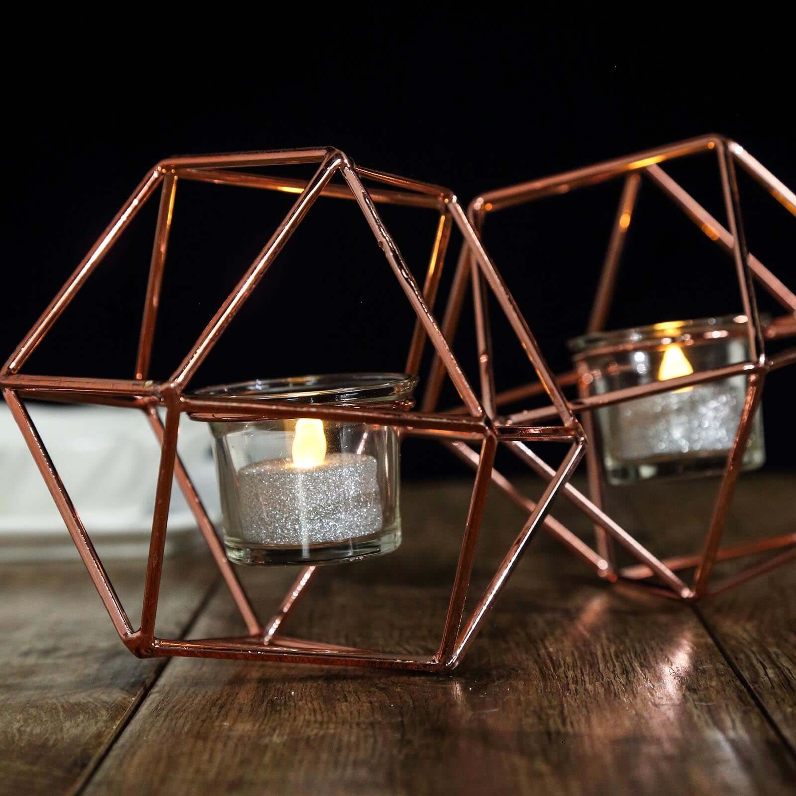 Set of Metal Candle Holders 11" Linked Geometric Design Rose Gold - Sleek Votive Glass Centerpieces for Weddings & Events - Image 10