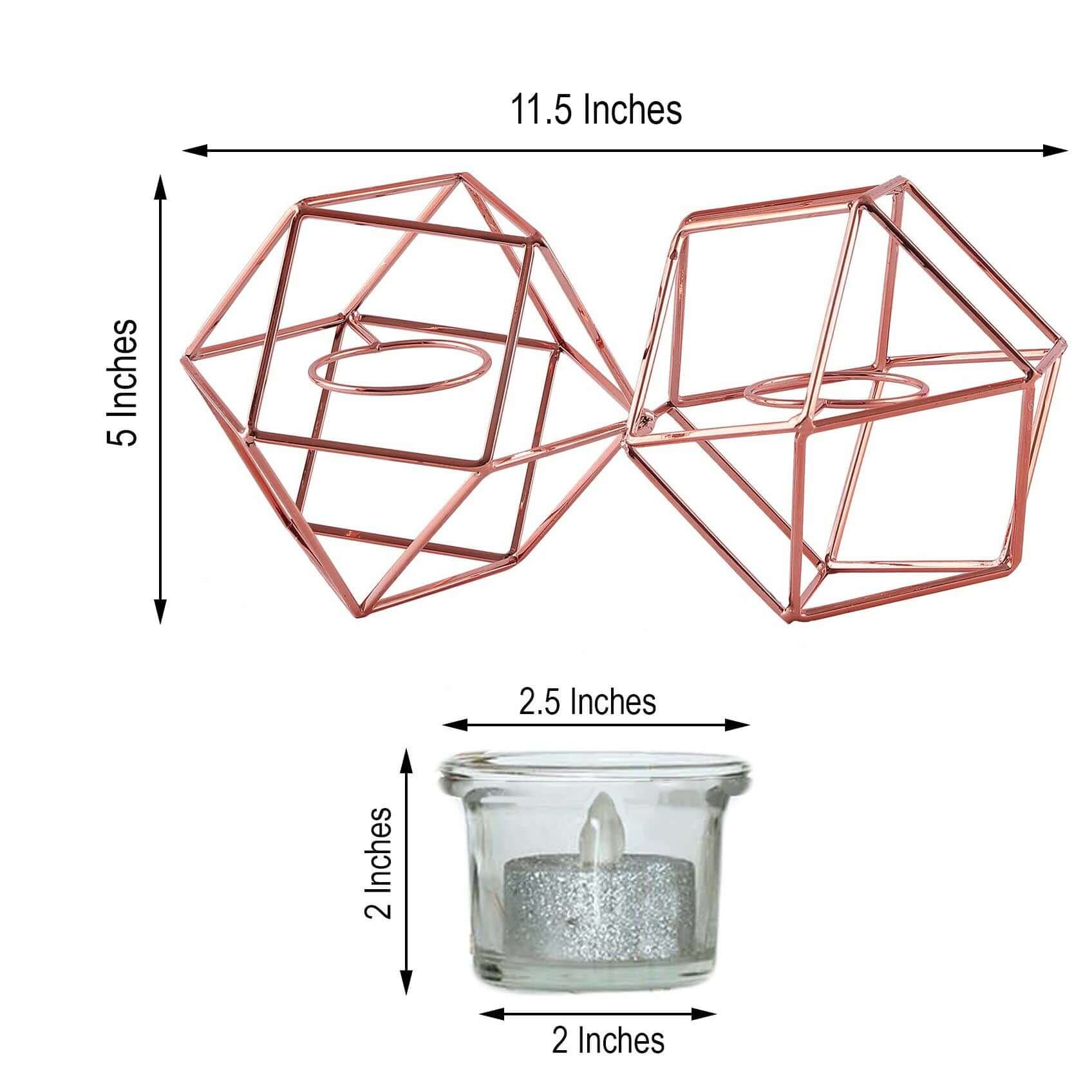 Set of Metal Candle Holders 11" Linked Geometric Design Rose Gold - Sleek Votive Glass Centerpieces for Weddings & Events - Image 3