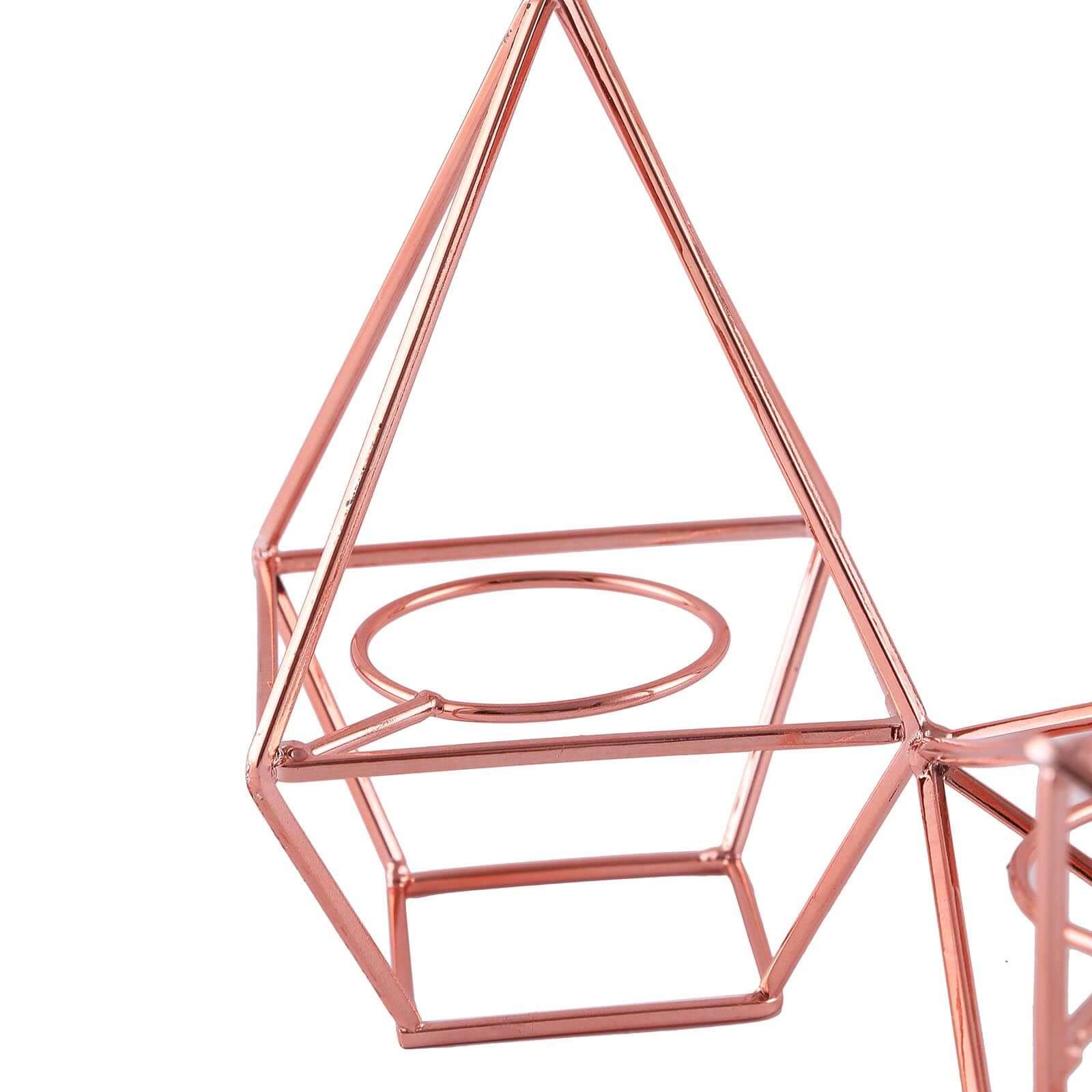 Set of Metal Candle Holders 16" Linked Geometric Design Rose Gold - Stylish Centerpieces with Votive Glass for Weddings & Events - Image 16