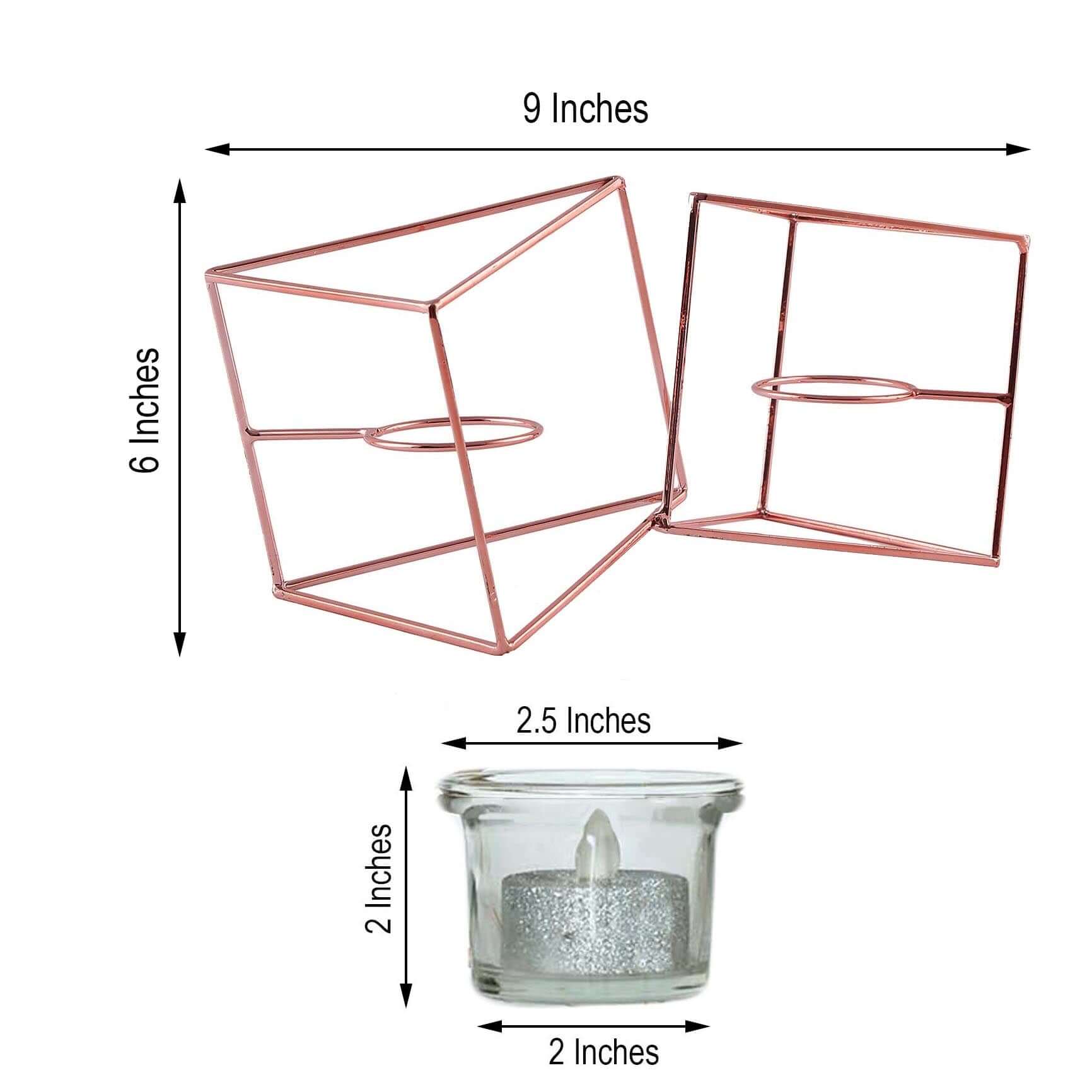 Set of Metal Candle Holders 9" Linked Geometric Design Rose Gold - Trendy Table Centerpieces with Votive Glass for Weddings - Image 3