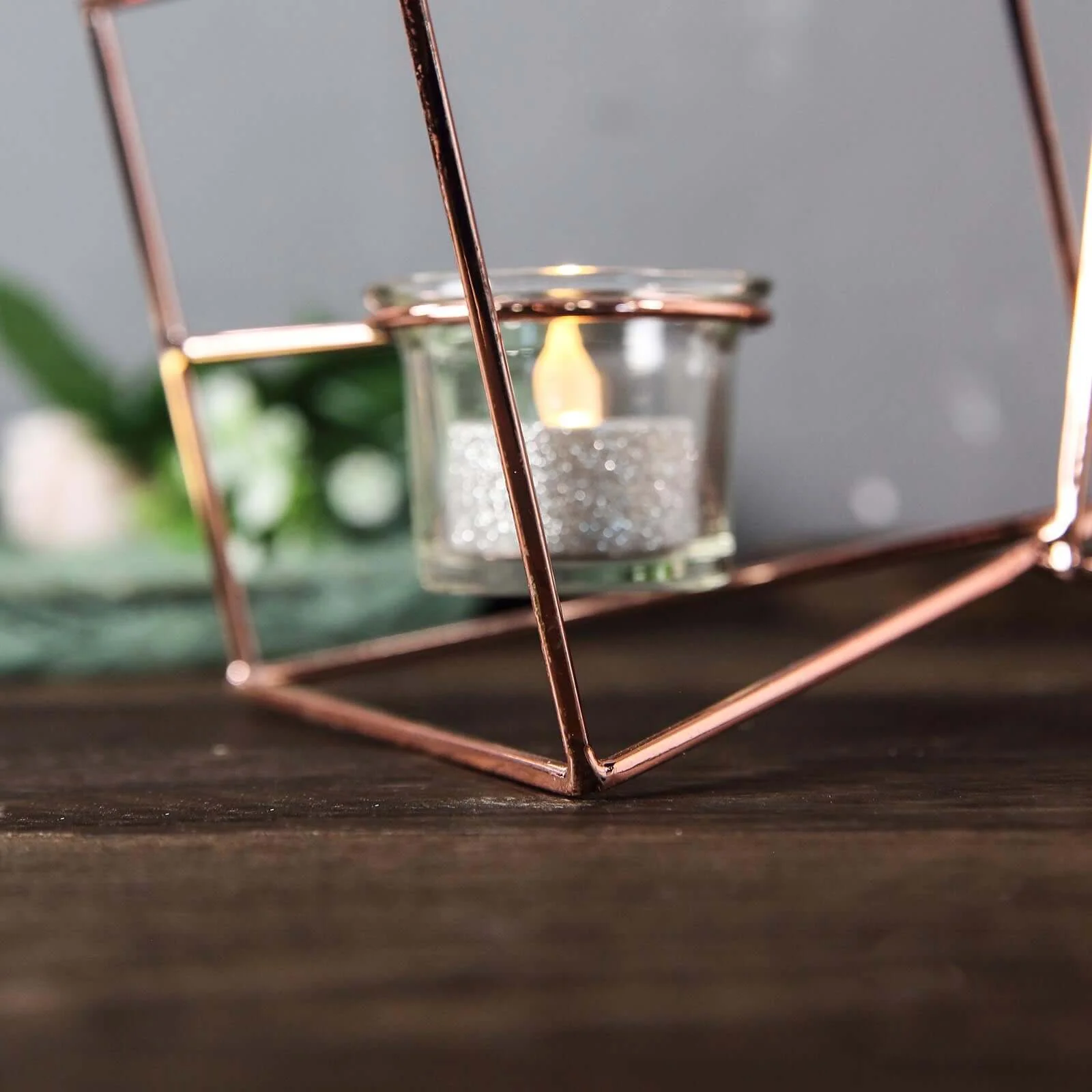 Set of Metal Candle Holders 9" Linked Geometric Design Rose Gold - Trendy Table Centerpieces with Votive Glass for Weddings - Image 8
