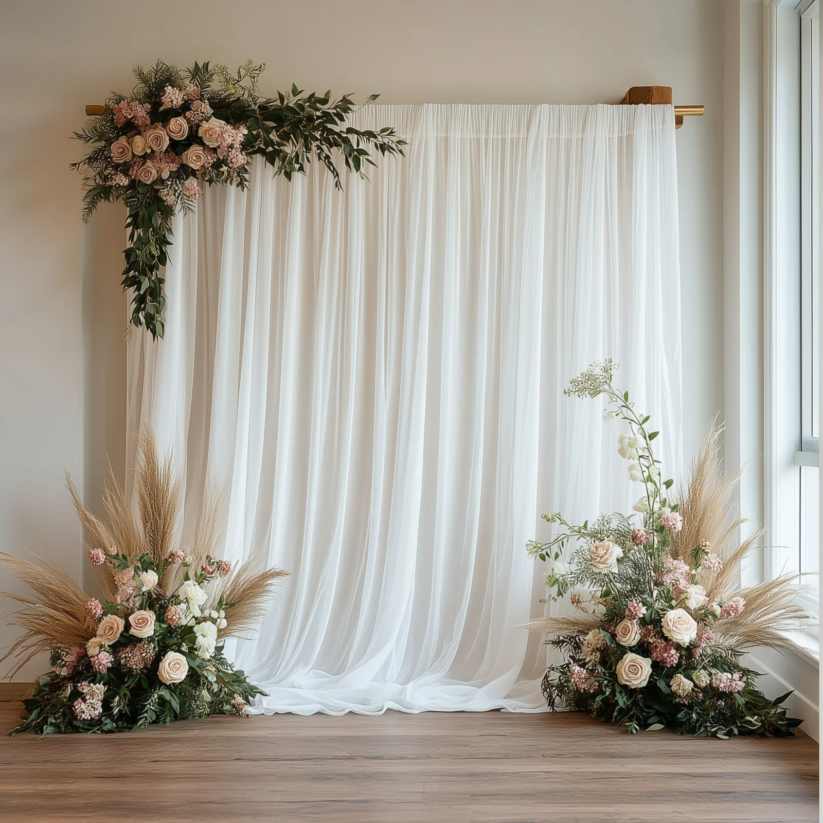 Sheer Wedding Arch Drape 10ft × 10ft White – Backdrop Curtain Panel with Rod Pocket - Image 6