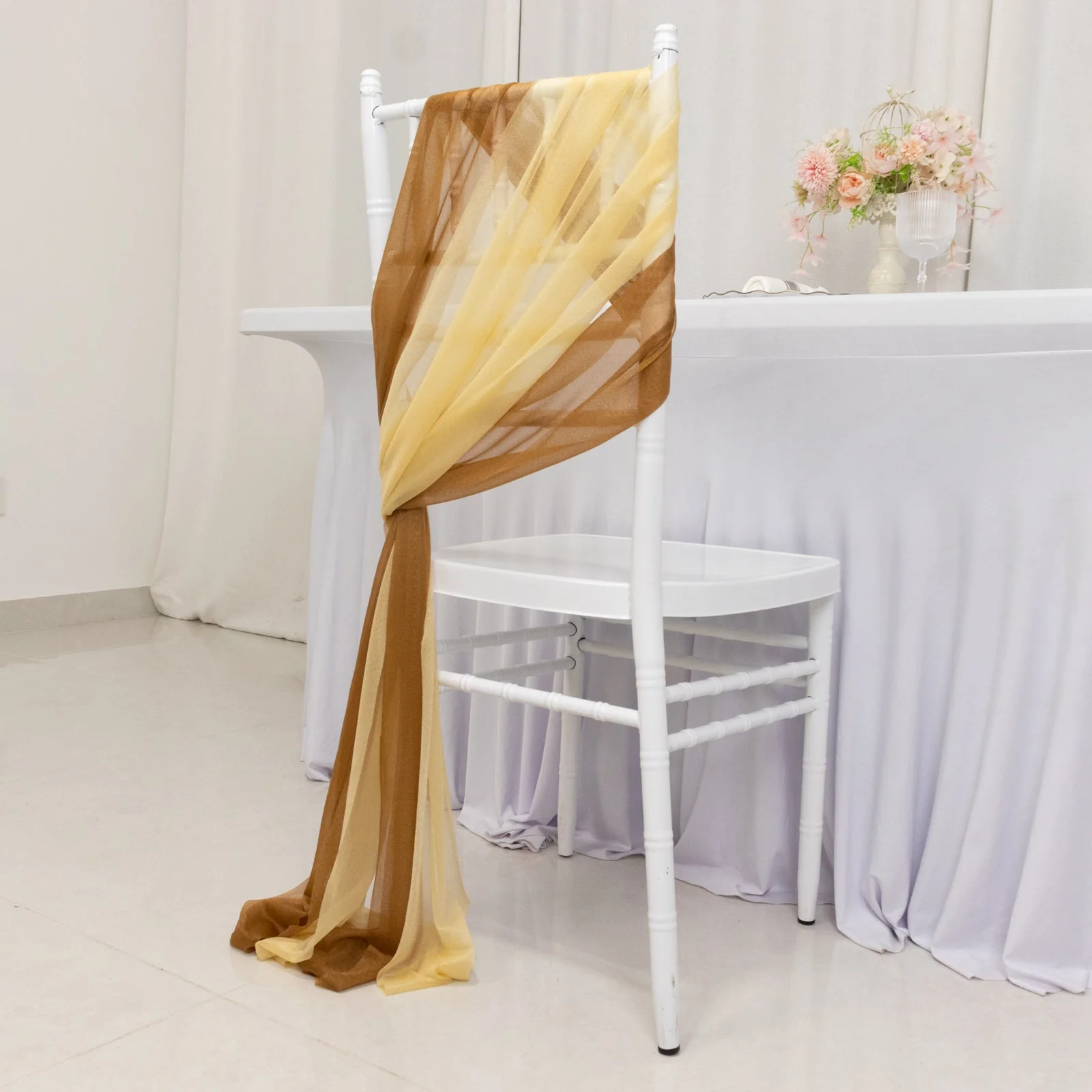 20-Pack Sheer Chair Sash in Champagne Gold, 9ft Long Shimmer Sheer Drape Chair Decor Set, Wrinkle-Free - Image 5