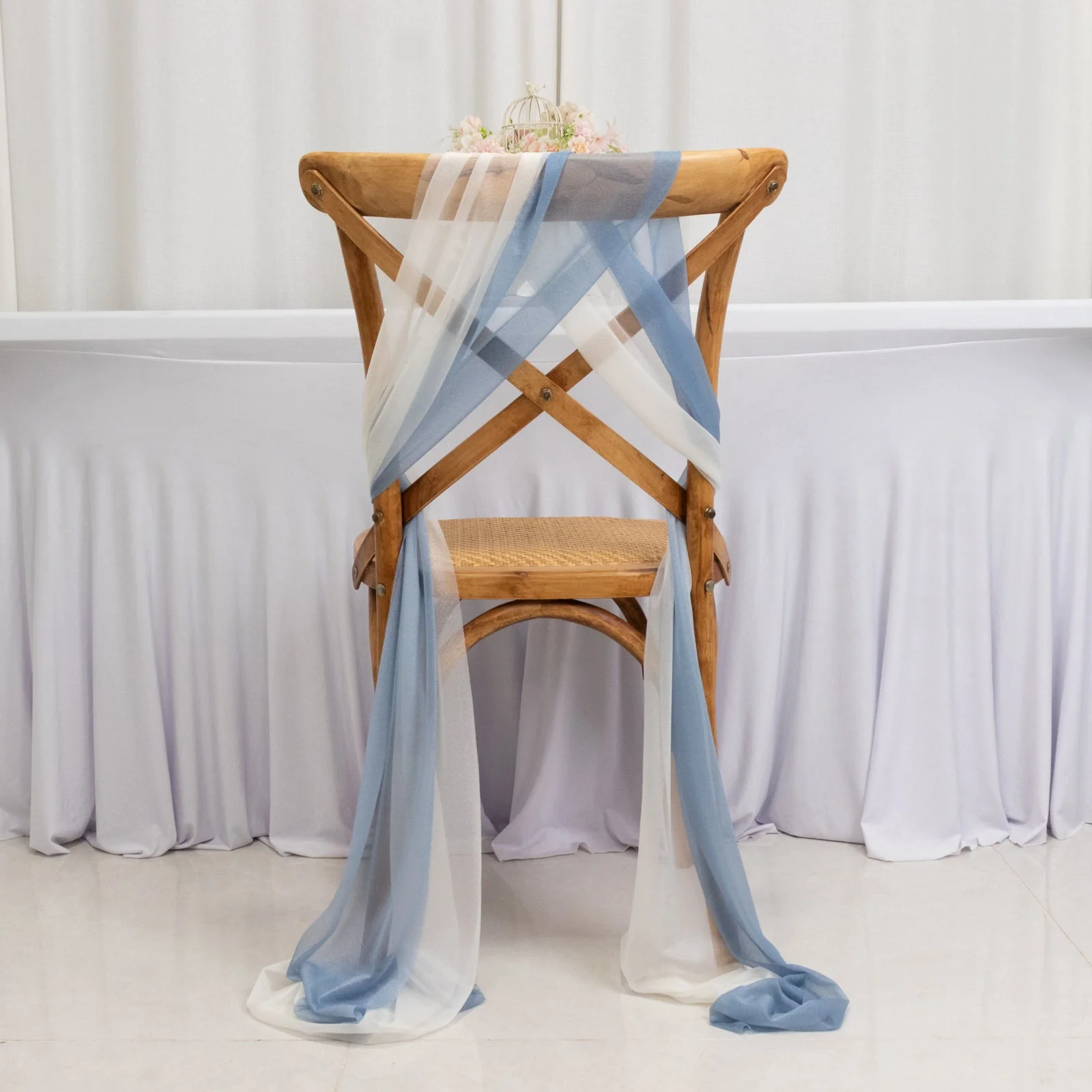 20-Pack Sheer Chair Sash in Dusty Blue Ivory, 9ft Long Shimmer Sheer Drape Chair Decor Set, Wrinkle-Free