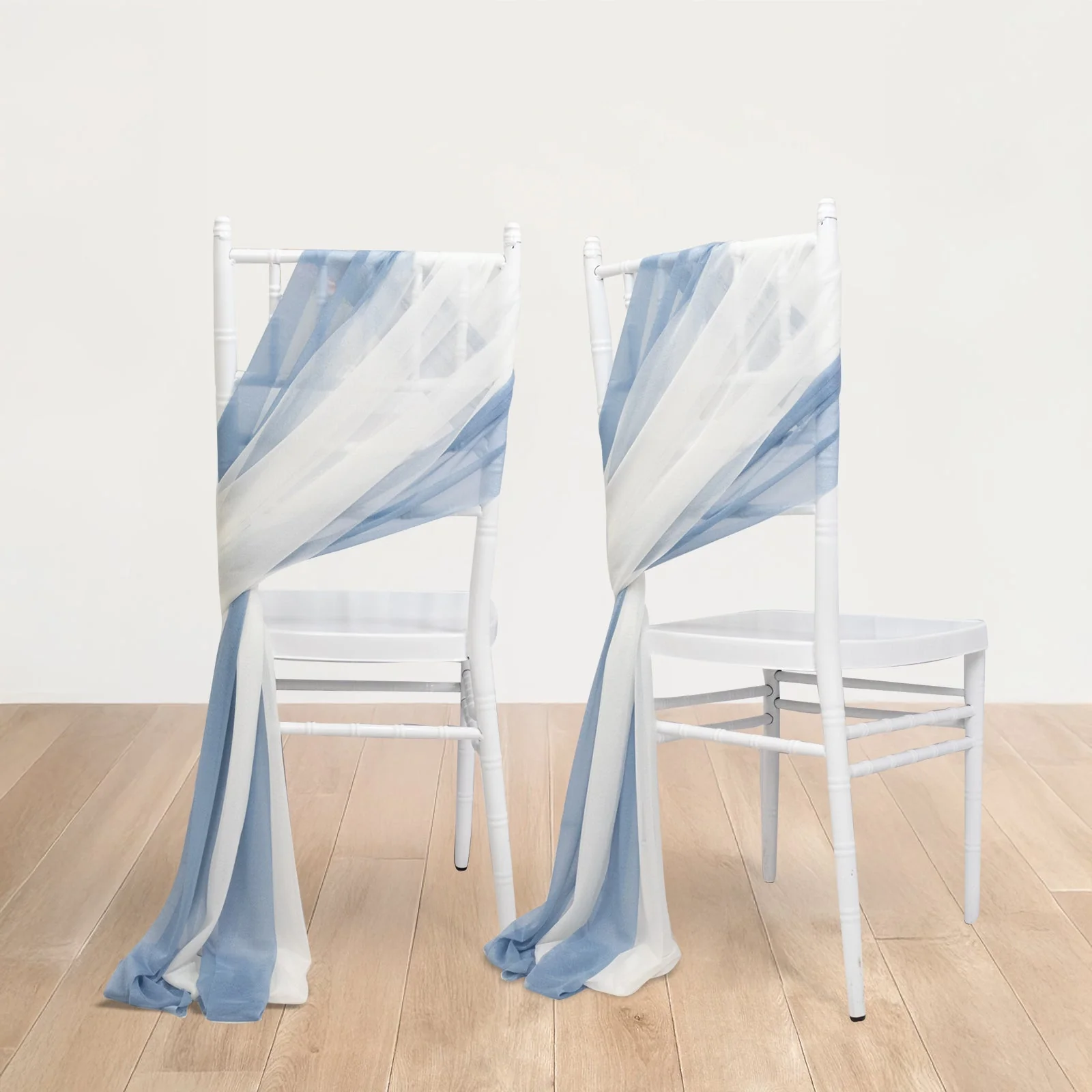 20-Pack Sheer Chair Sash in Dusty Blue Ivory, 9ft Long Shimmer Sheer Drape Chair Decor Set, Wrinkle-Free - Image 2