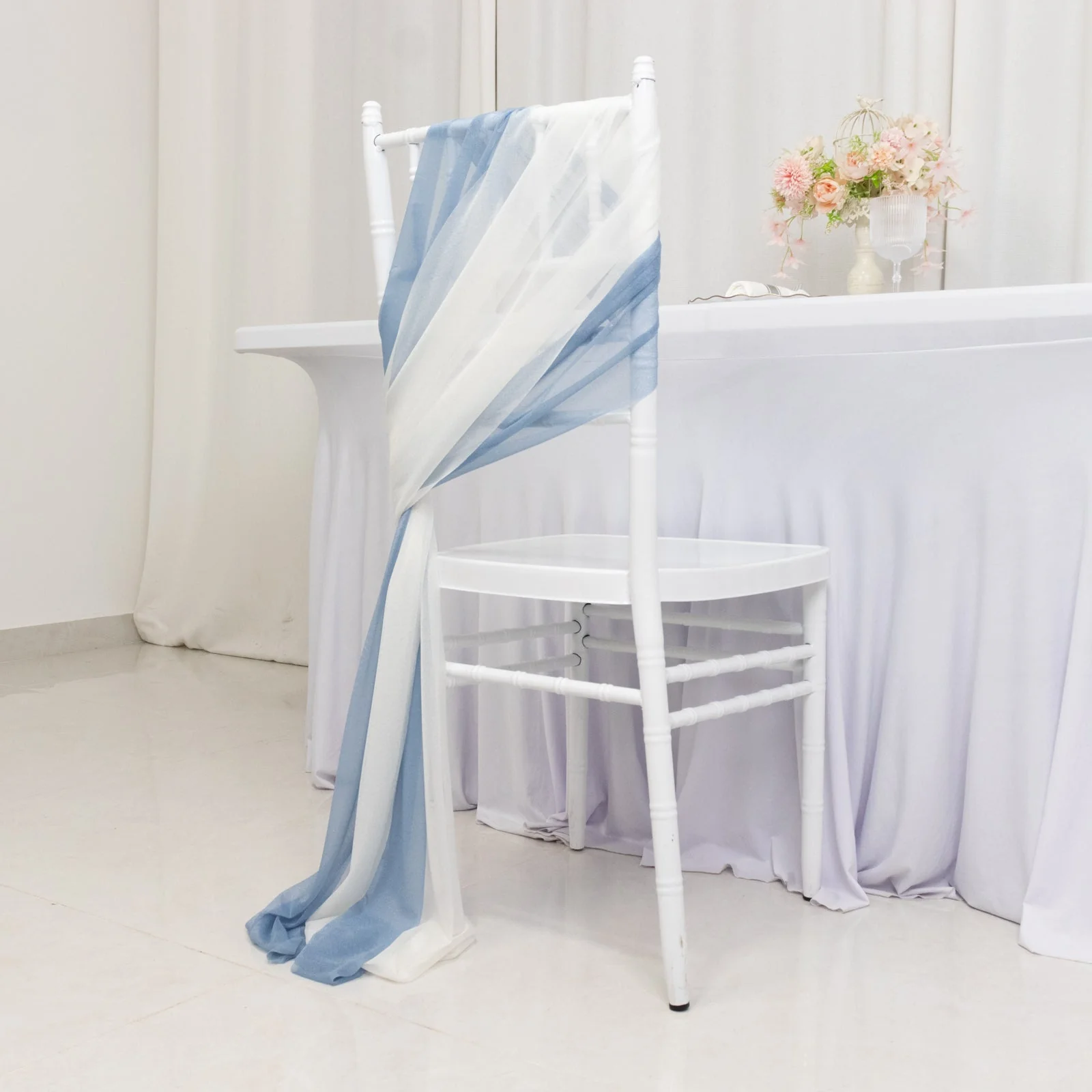 20-Pack Sheer Chair Sash in Dusty Blue Ivory, 9ft Long Shimmer Sheer Drape Chair Decor Set, Wrinkle-Free - Image 5