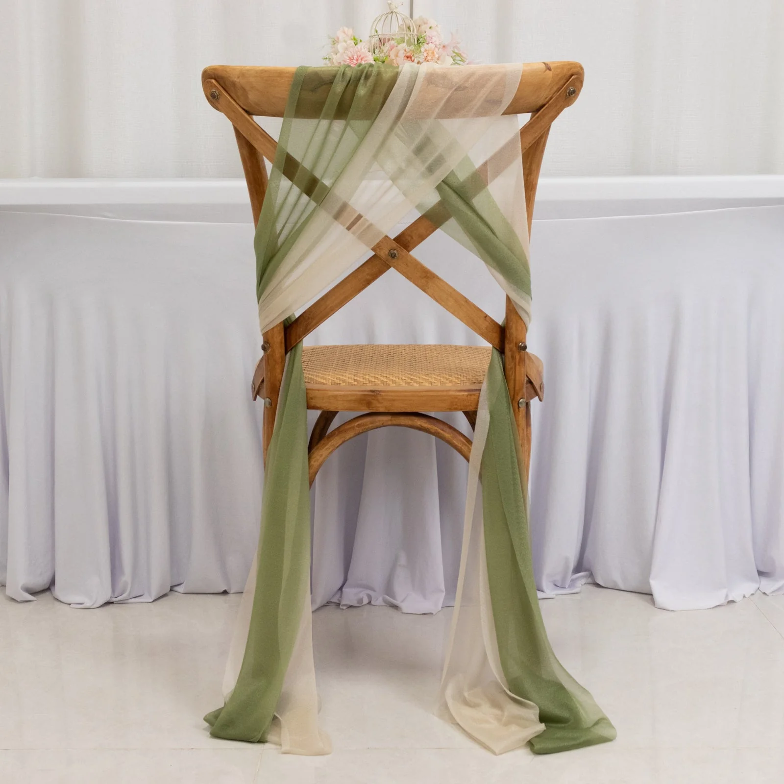 20-Pack Sheer Chair Sash in Dusty Sage Green Beige, 9ft Long Shimmer Sheer Drape Chair Decor Set, Wrinkle-Free