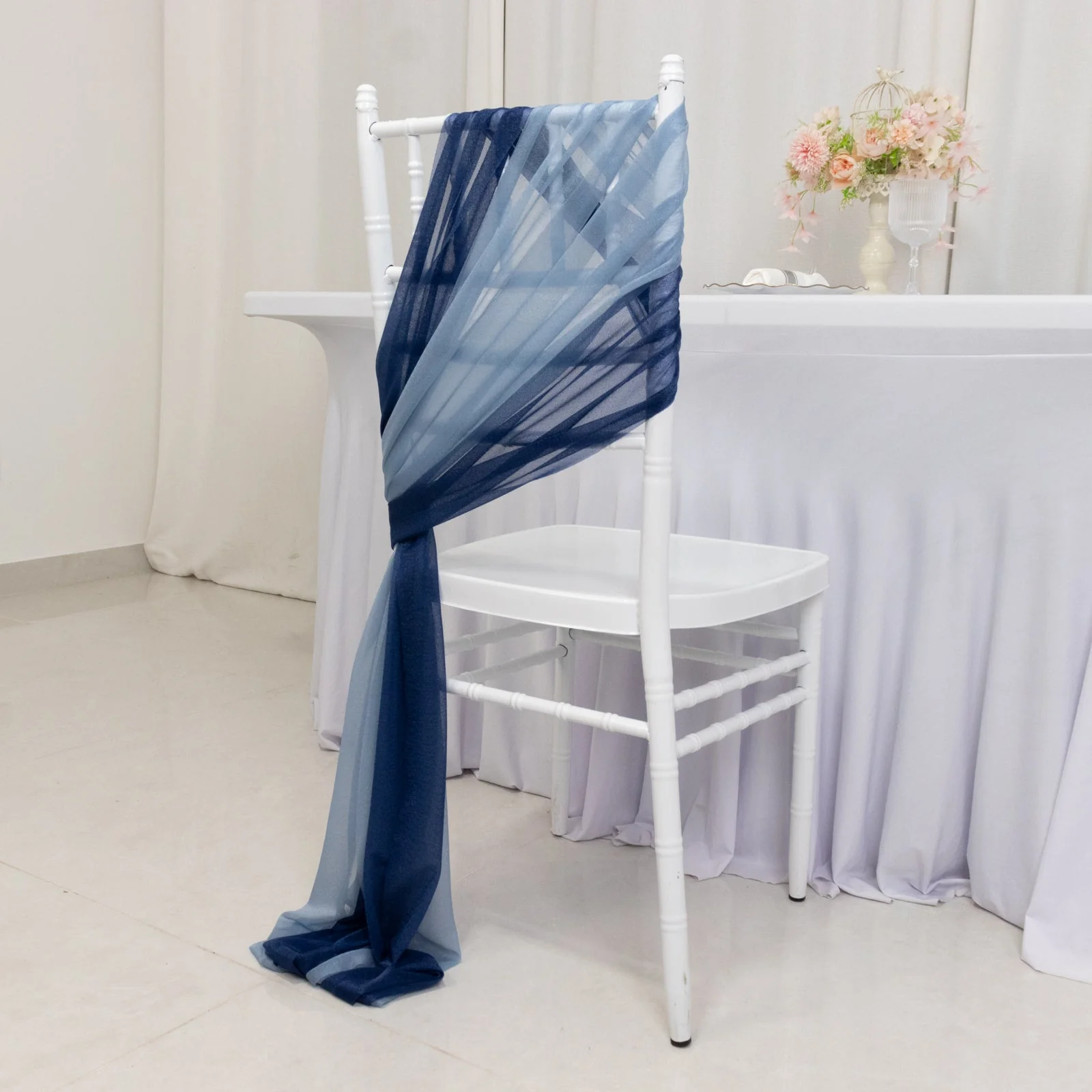 20-Pack Sheer Chair Sash in Navy Blue & Dusty Blue, 9ft Long Shimmer Sheer Drape Chair Decor Set, Wrinkle-Free - Image 5
