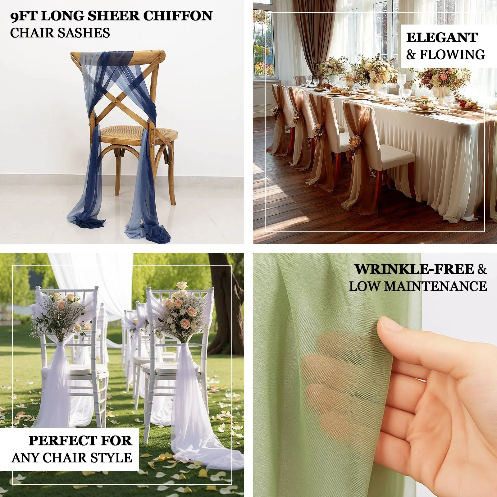 20-Pack Sheer Chair Sash in Taupe Beige, 9ft Long Shimmer Sheer Drape Chair Decor Set, Wrinkle-Free - Image 3