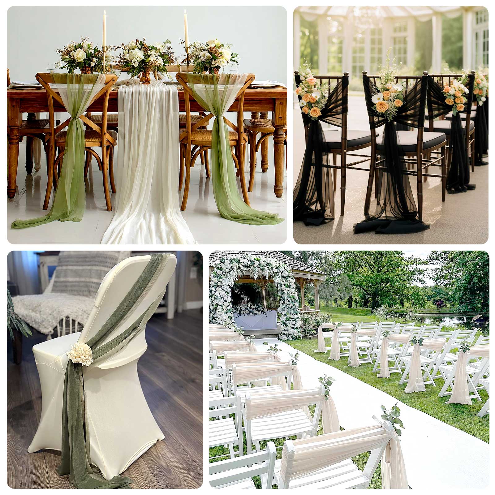 20-Pack Sheer Chair Sash in Taupe Beige, 9ft Long Shimmer Sheer Drape Chair Decor Set, Wrinkle-Free - Image 4
