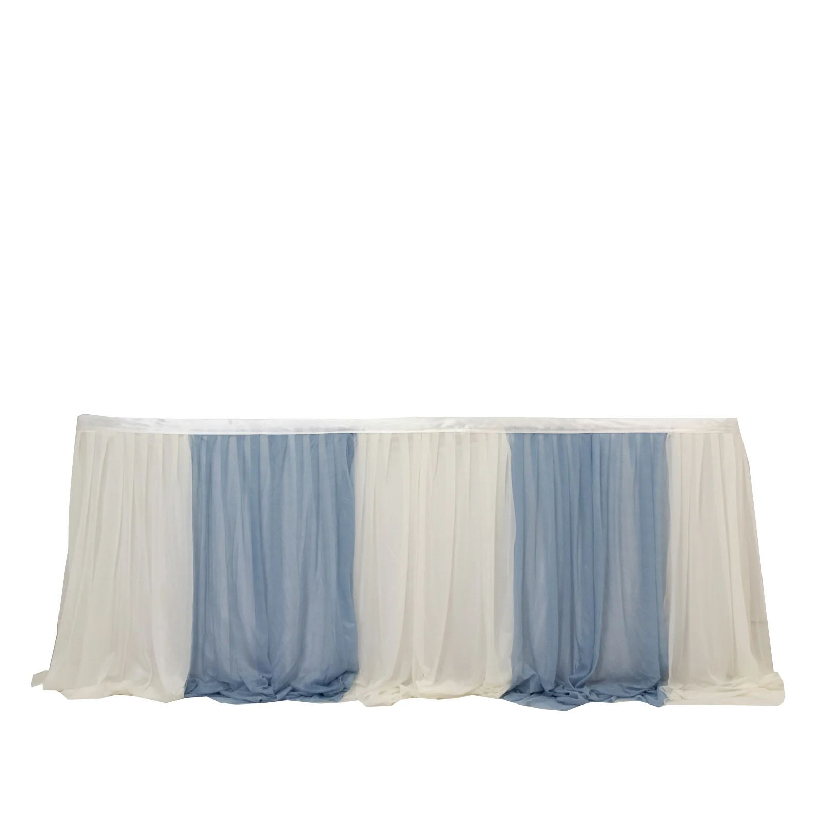 Sheer Chiffon Table Skirt 14ft Dusty Blue and Ivory – Pleated Ruffle Skirting with Polyester Backing, Shimmer Sheer, Wrinkle-Free Fabric - Image 6