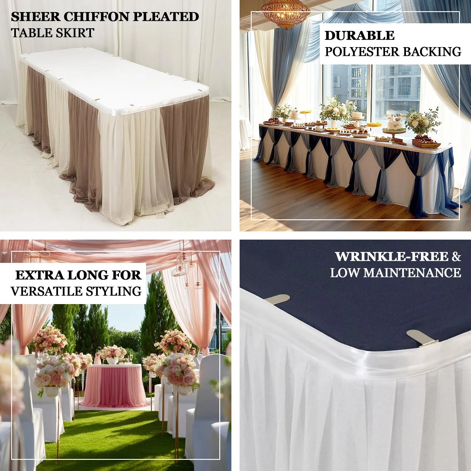 Sheer Chiffon Table Skirt 14ft Mauve and Blush – Pleated Ruffle Skirting with Polyester Backing, Shimmer Sheer, Wrinkle-Free Fabric - Image 4