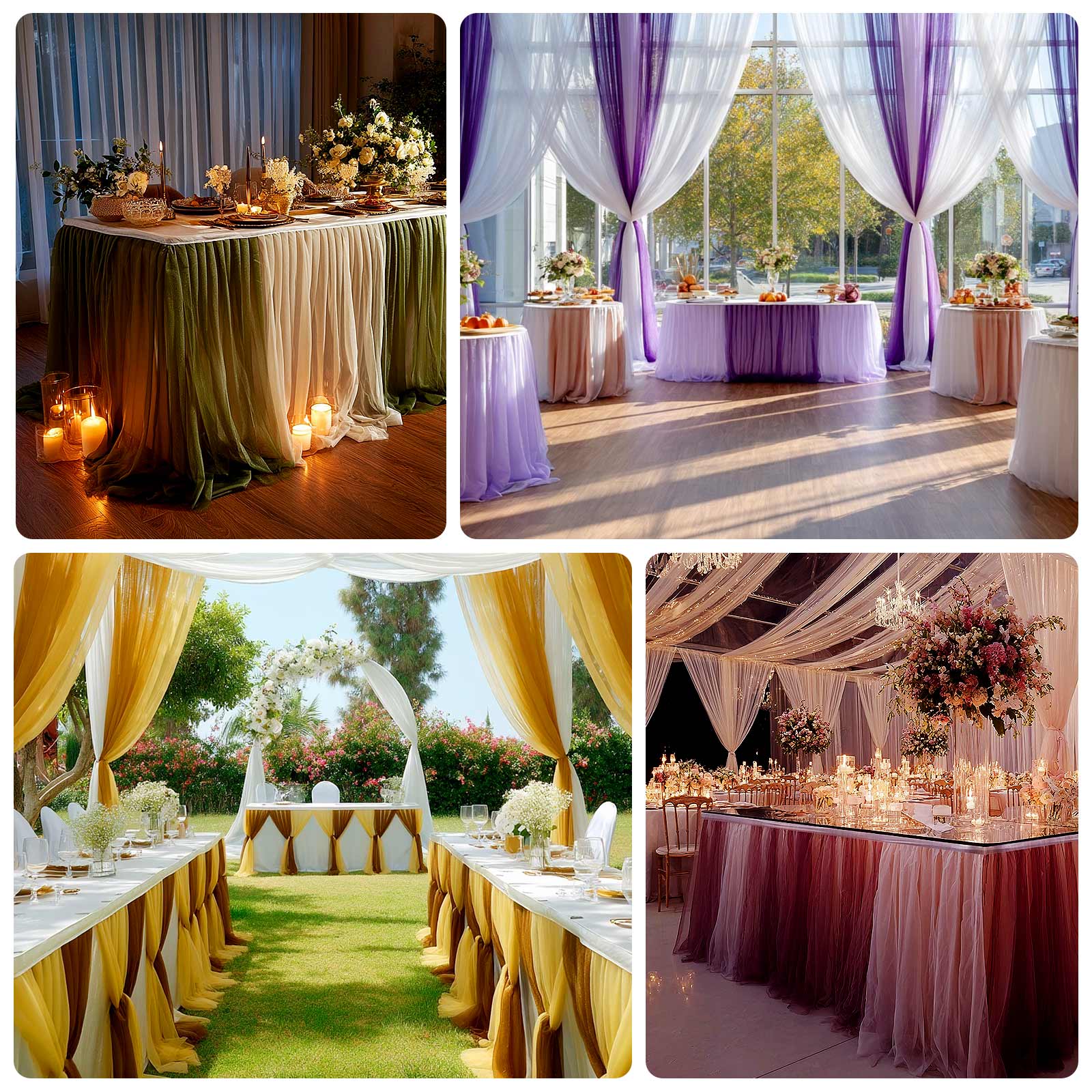 Sheer Chiffon Table Skirt 14ft Purple and Lavender – Pleated Ruffle Skirting with Polyester Backing, Shimmer Sheer, Wrinkle-Free Fabric - Image 5