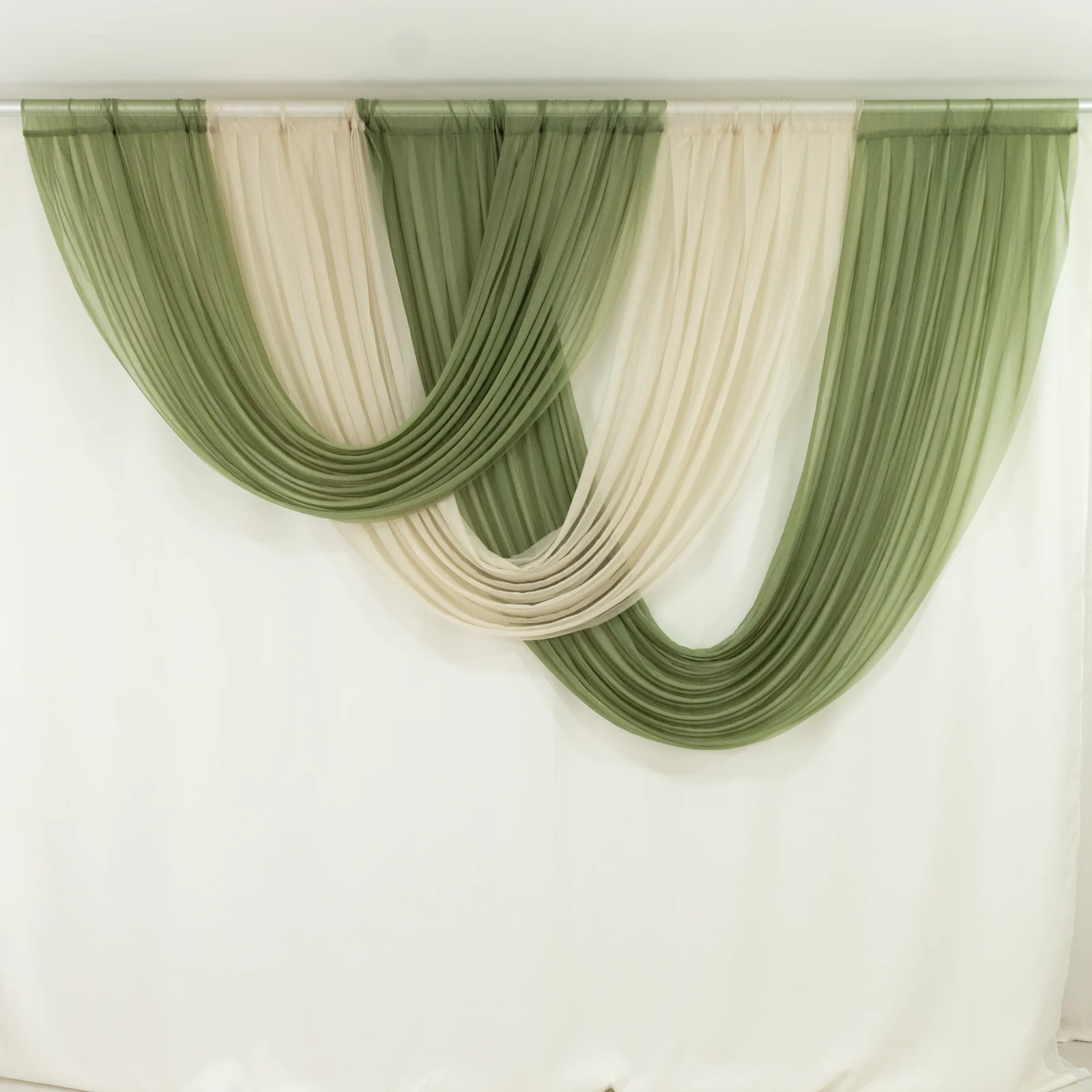 Sheer Chiffon Backdrop Valance Drapes – 4ft x 4ft Beige Curved Swag Topper Panel - Image 2